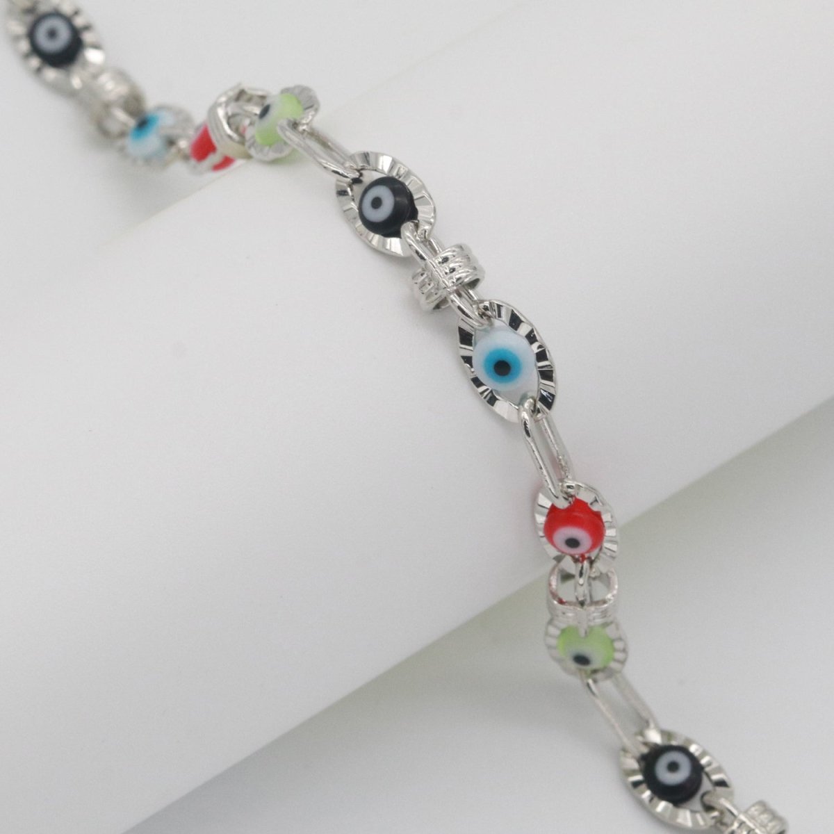 Enamel Evil Eye Gold, Silver Chain by Yard Dainty Evil Eye Charm Specialty Link Chain by Yard for Necklace Bracelet Waist Chain width 6mm | ROLL-555 ROLL-556 Clearance Pricing - DLUXCA