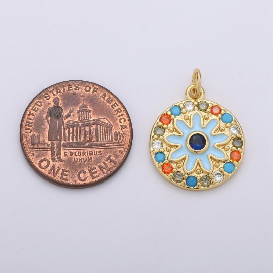 Enamel Flower Pendant, Dainty 14k Gold Filled Daisy Charm - Micro Pave Floral Garden Spring Summer Jewelry for Necklace Component Supply D-628 D-629 - DLUXCA