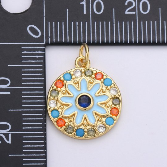 Enamel Flower Pendant, Dainty 14k Gold Filled Daisy Charm - Micro Pave Floral Garden Spring Summer Jewelry for Necklace Component Supply D-628 D-629 - DLUXCA