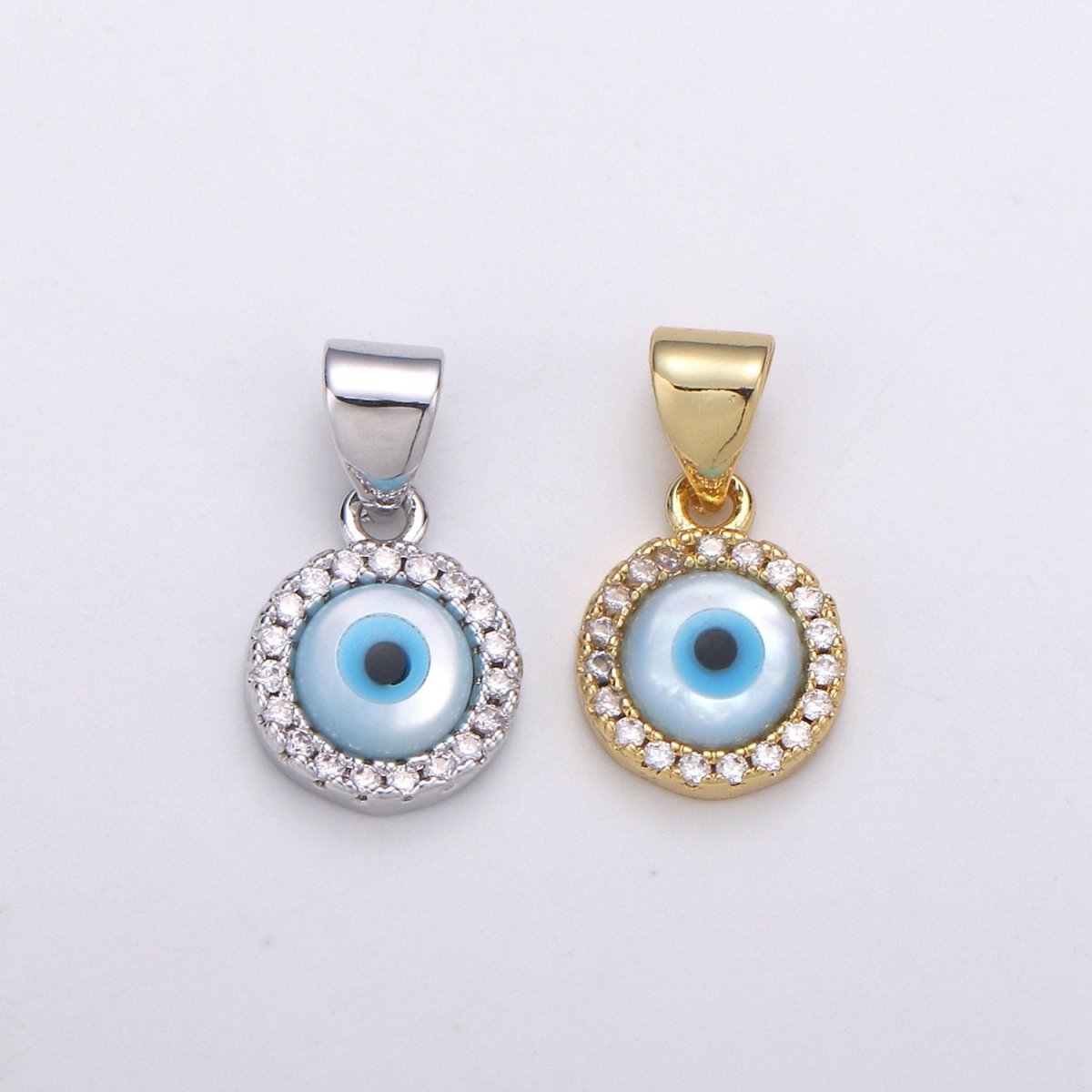 Enamel Gold Evil Eye Charm, 14k Gold Filled Eye Charms, Cubic Eye Pendant, Amulet Jewelry, Good Luck Eye Charm, Blue Silver Evil Eye Charm J-056 J-057 - DLUXCA