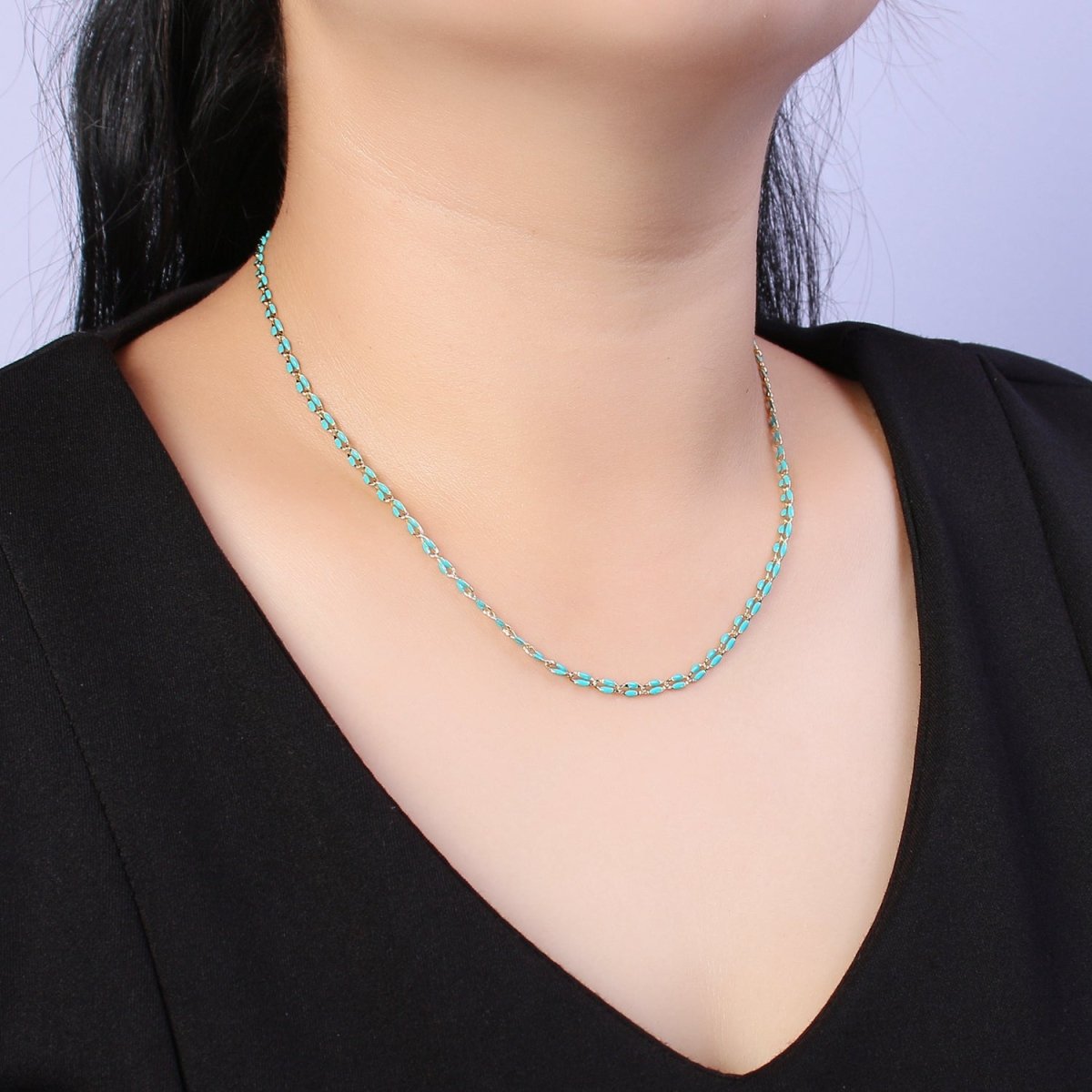 Enamel Gold Filled Colored Chain 2.9mm width Colorful Chain, Chunky Statement Chain Link chain 16, 18 inch + 2 inch extender | WA-337 to WA-358 Clearance Pricing - DLUXCA