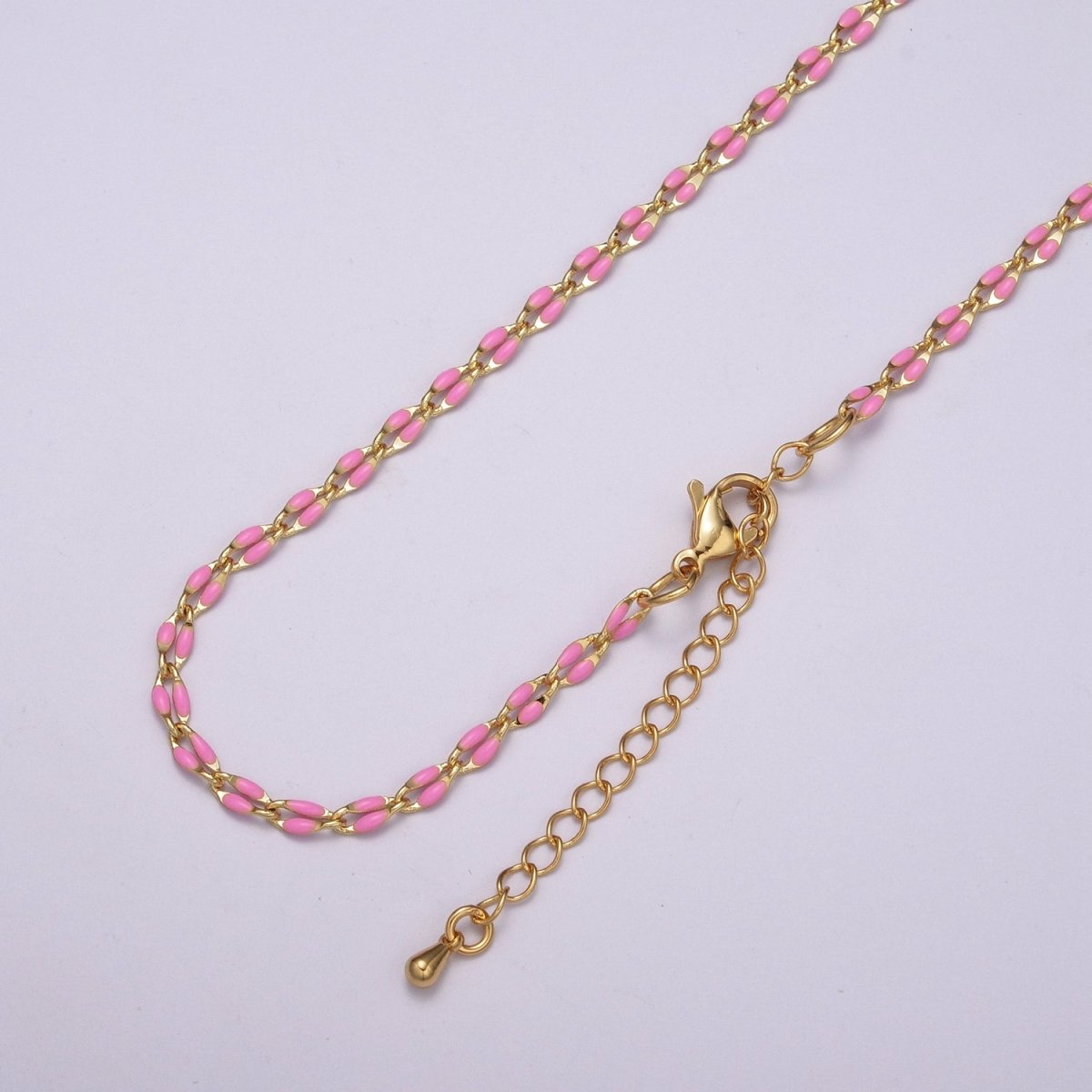 Enamel Gold Filled Colored Chain 2.9mm width Colorful Chain, Chunky Statement Chain Link chain 16, 18 inch + 2 inch extender | WA-337 to WA-358 Clearance Pricing - DLUXCA