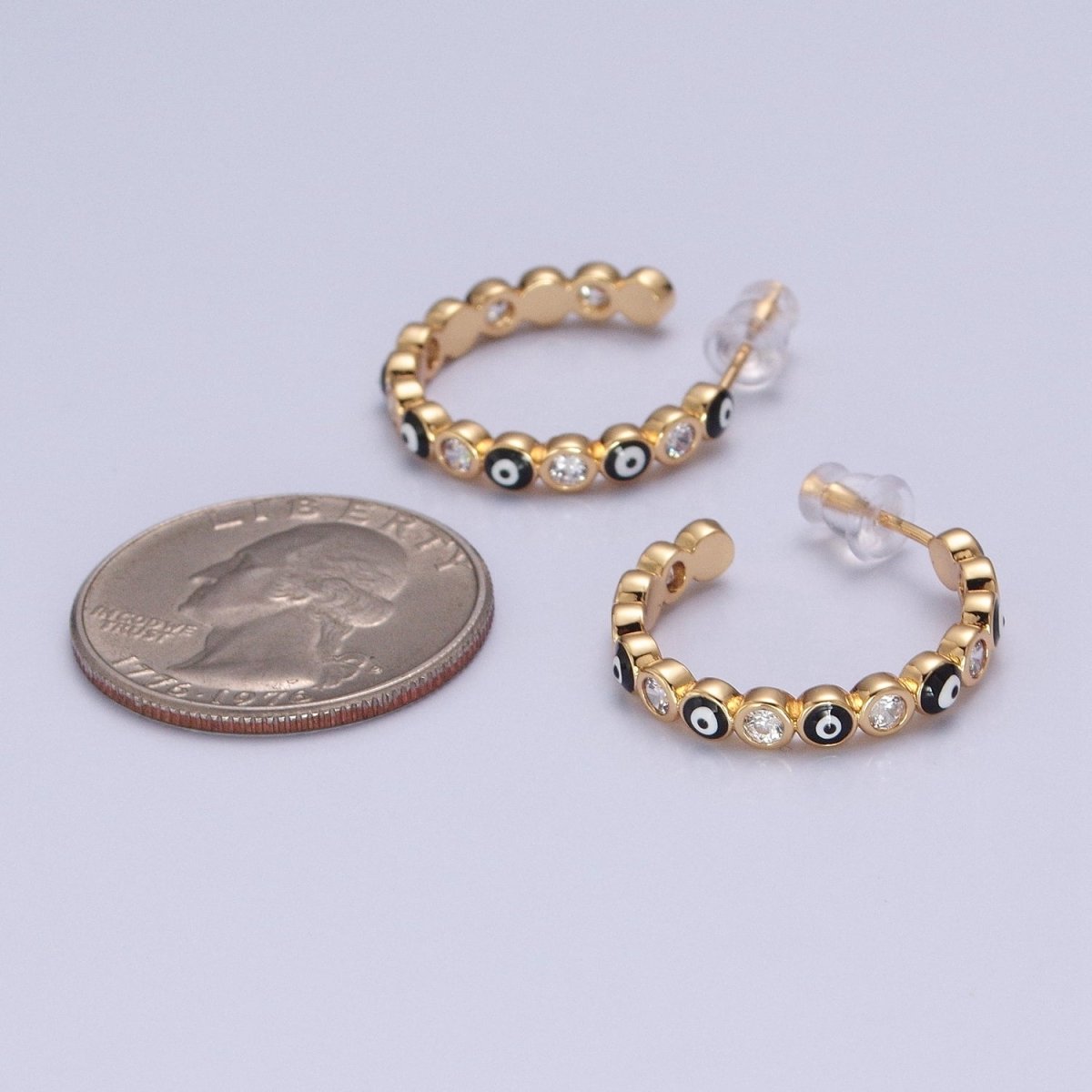 Enamel Gold Filled Evil Eye Hoop Earring T-505 ~ T-512 - DLUXCA