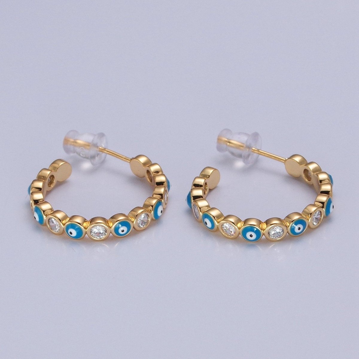 Enamel Gold Filled Evil Eye Hoop Earring T-505 ~ T-512 - DLUXCA