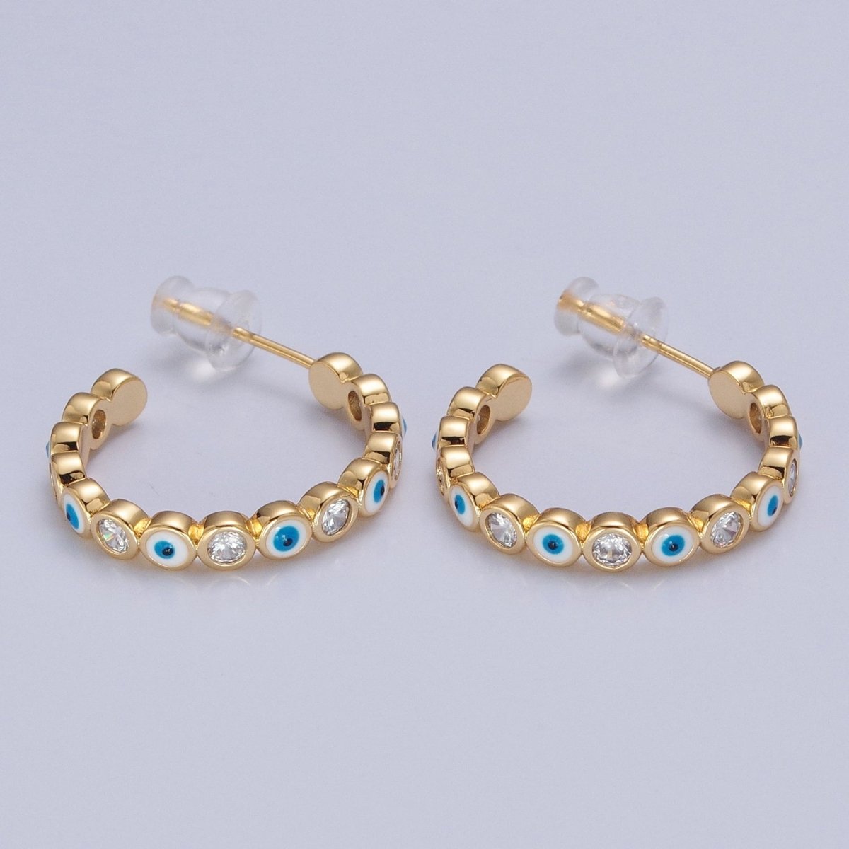 Enamel Gold Filled Evil Eye Hoop Earring T-505 ~ T-512 - DLUXCA