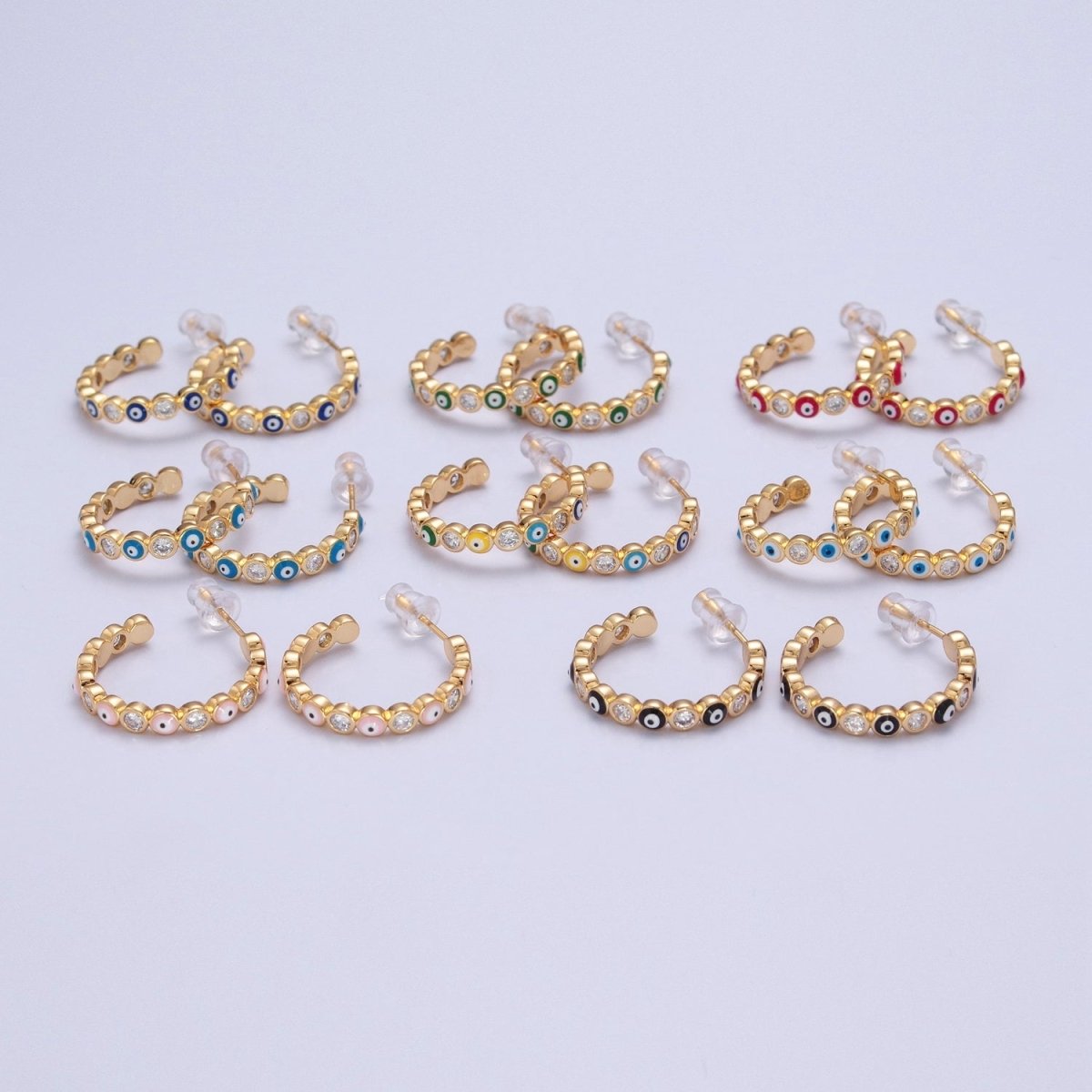 Enamel Gold Filled Evil Eye Hoop Earring T-505 ~ T-512 - DLUXCA