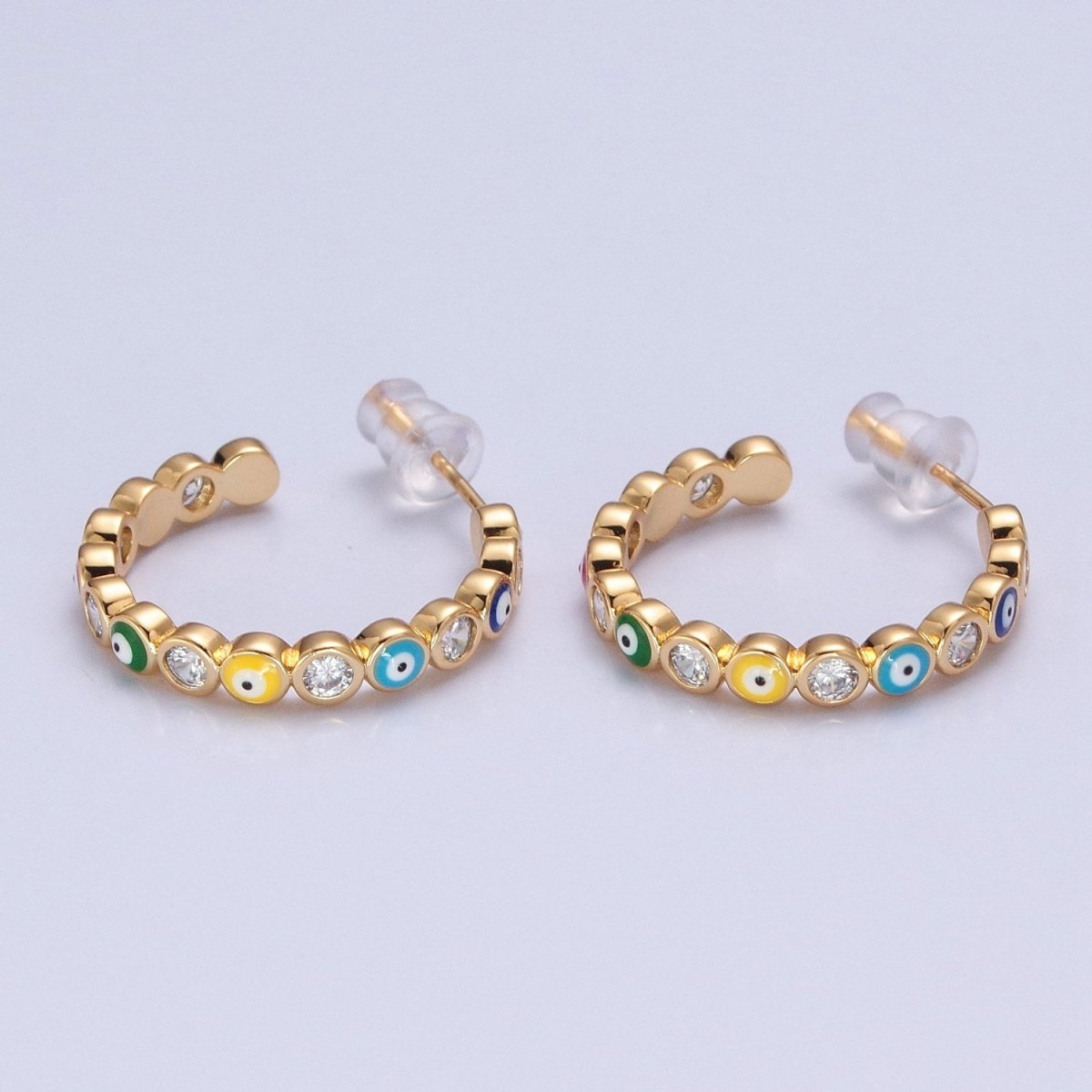 Enamel Gold Filled Evil Eye Hoop Earring T-505 ~ T-512 - DLUXCA