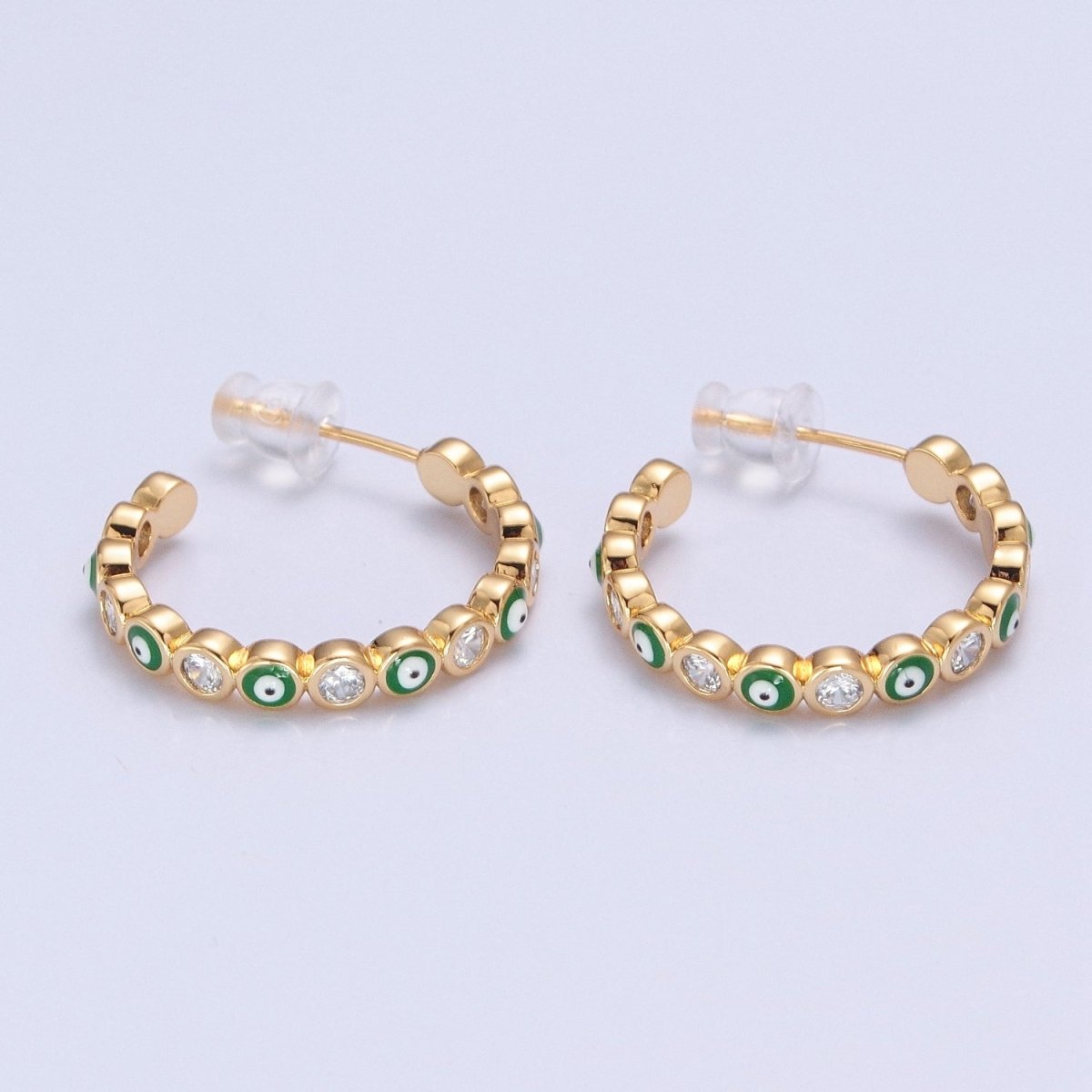 Enamel Gold Filled Evil Eye Hoop Earring T-505 ~ T-512 - DLUXCA