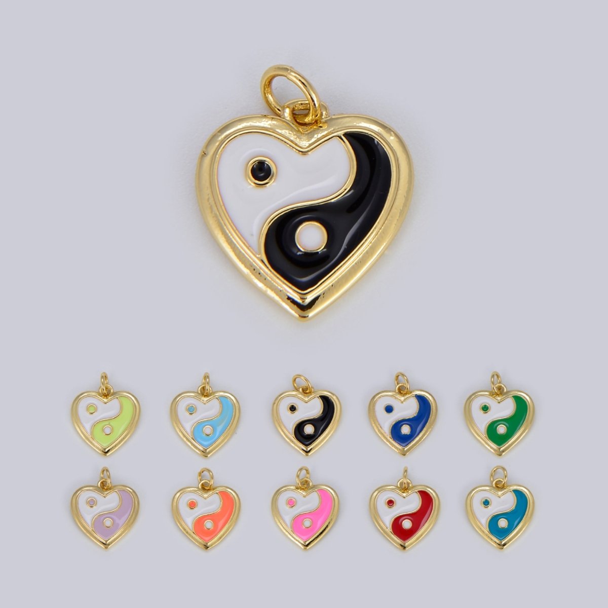 Enamel Heart 14K Gold Filled Heart Charm Yin & Yang Charms for Bracelet Necklace Earring Colorful Y2K E-295 - E-304 - DLUXCA
