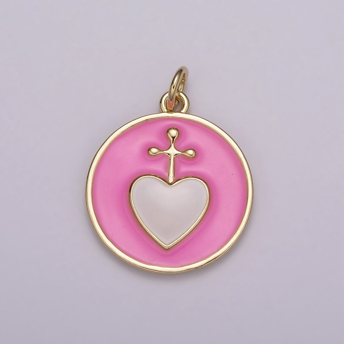 Enamel Heart Cross Pendant, Earrings pendant, Bracelet Charm, Necklace Pendant Green White Black Pink Religious jewelry making E-615-E-618 - DLUXCA