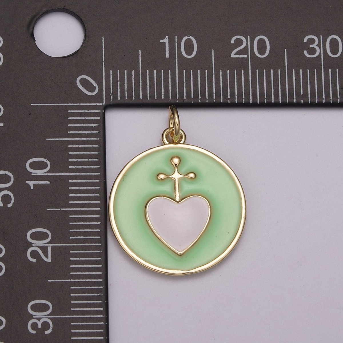 Enamel Heart Cross Pendant, Earrings pendant, Bracelet Charm, Necklace Pendant Green White Black Pink Religious jewelry making E-615-E-618 - DLUXCA
