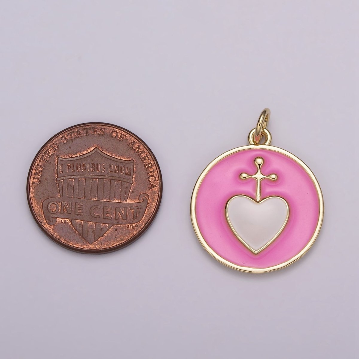 Enamel Heart Cross Pendant, Earrings pendant, Bracelet Charm, Necklace Pendant Green White Black Pink Religious jewelry making E-615-E-618 - DLUXCA