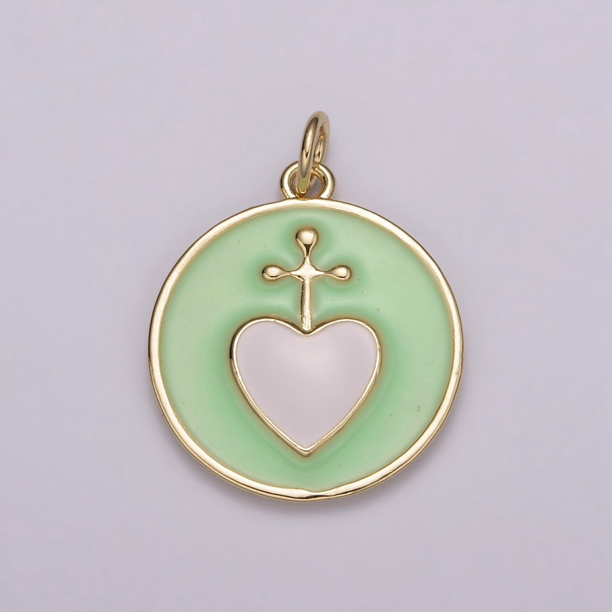 Enamel Heart Cross Pendant, Earrings pendant, Bracelet Charm, Necklace Pendant Green White Black Pink Religious jewelry making E-615-E-618 - DLUXCA