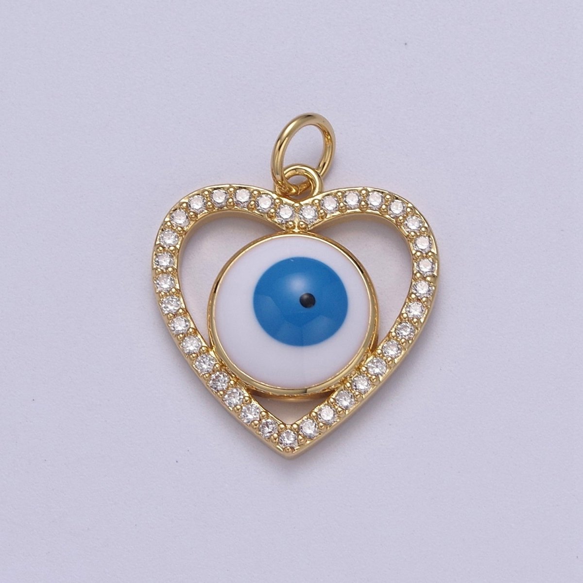 Enamel Heart Evil Eye Pendant Micro Pave Heart 14k Gold Filled Charm Necklace-DIY Jewelry Making W-189 - DLUXCA