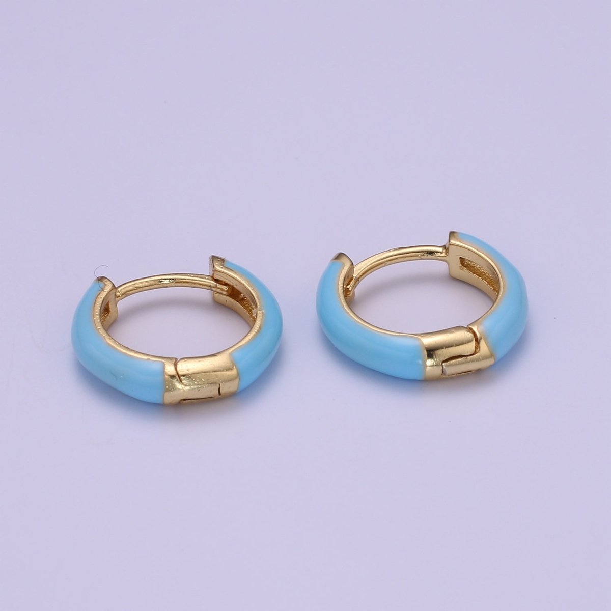 Enamel Hoop Earrings • Colorful gold cartilage hoop • Dainty huggie hoop earrings Neon Blue Pink Green Orange Teal White Earring 15mm P-063~P-071 - DLUXCA