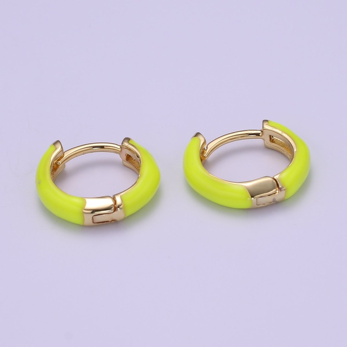 Enamel Hoop Earrings • Colorful gold cartilage hoop • Dainty huggie hoop earrings Neon Blue Pink Green Orange Teal White Earring 15mm P-063~P-071 - DLUXCA