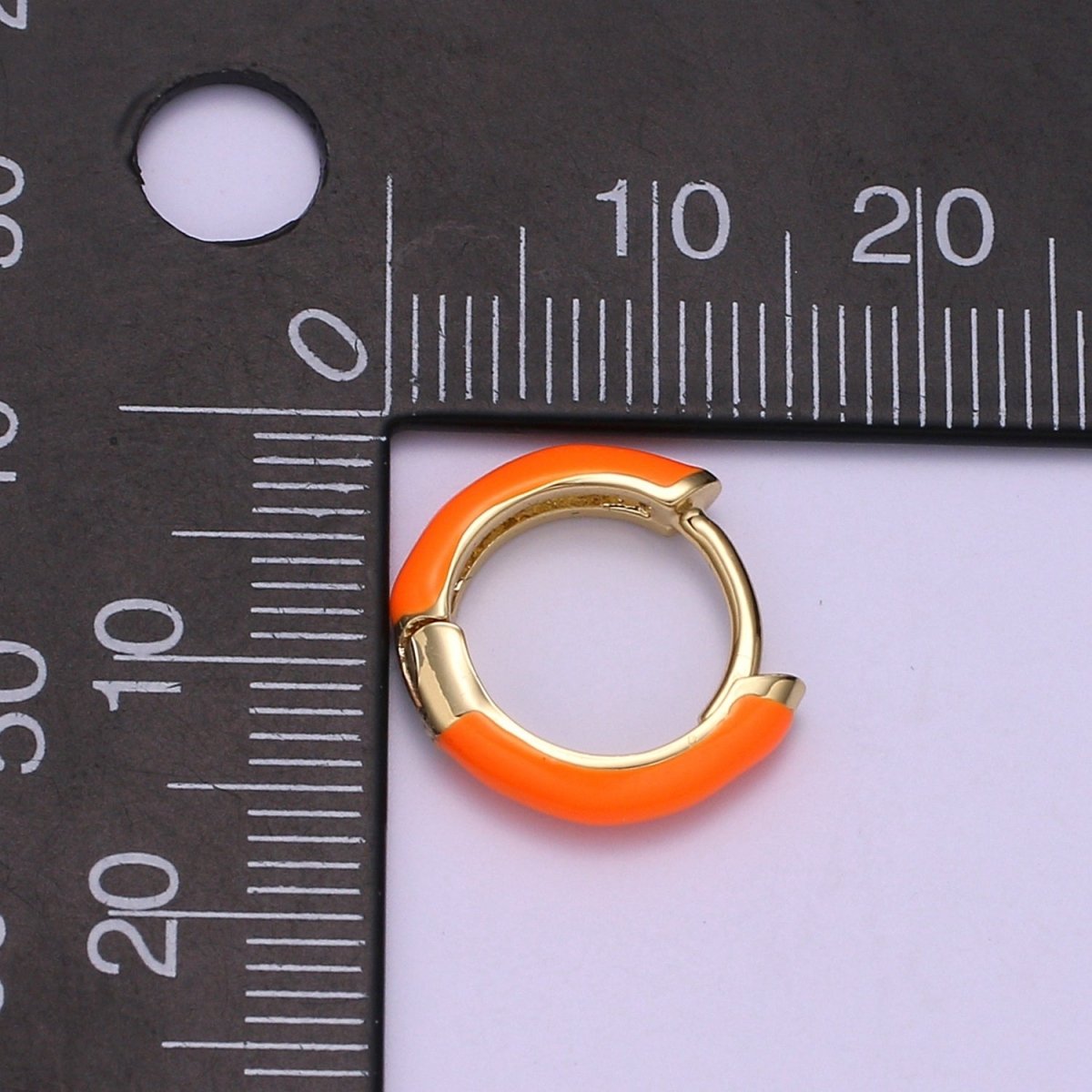 Enamel Hoop Earrings • Colorful gold cartilage hoop • Dainty huggie hoop earrings Neon Blue Pink Green Orange Teal White Earring 15mm P-063~P-071 - DLUXCA