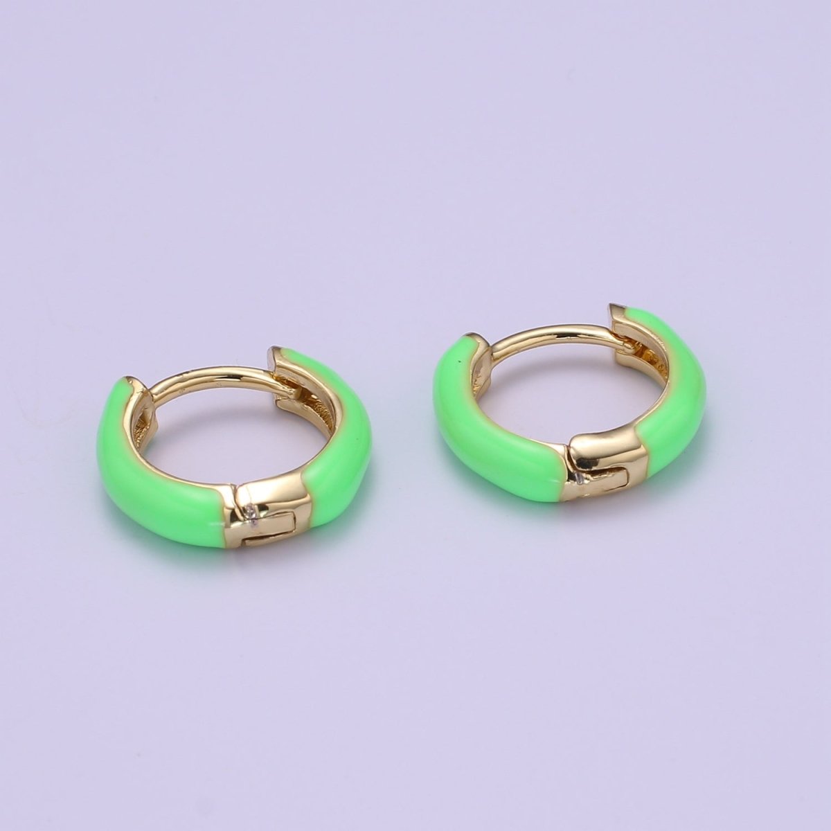Enamel Hoop Earrings • Colorful gold cartilage hoop • Dainty huggie hoop earrings Neon Blue Pink Green Orange Teal White Earring 15mm P-063~P-071 - DLUXCA