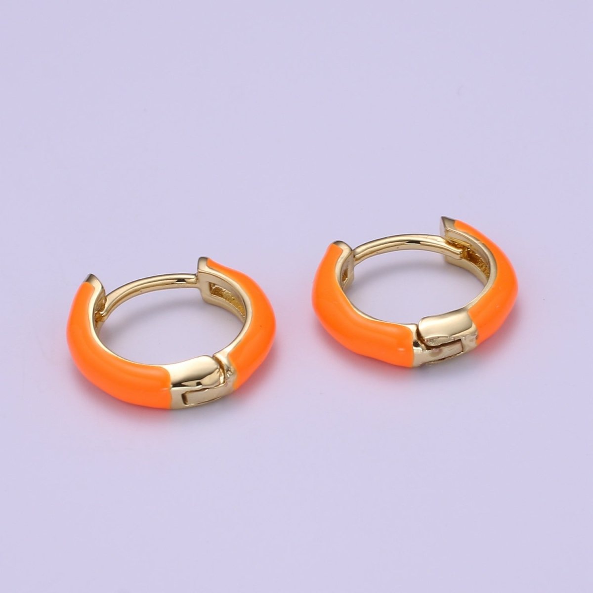 Enamel Hoop Earrings • Colorful gold cartilage hoop • Dainty huggie hoop earrings Neon Blue Pink Green Orange Teal White Earring 15mm P-063~P-071 - DLUXCA