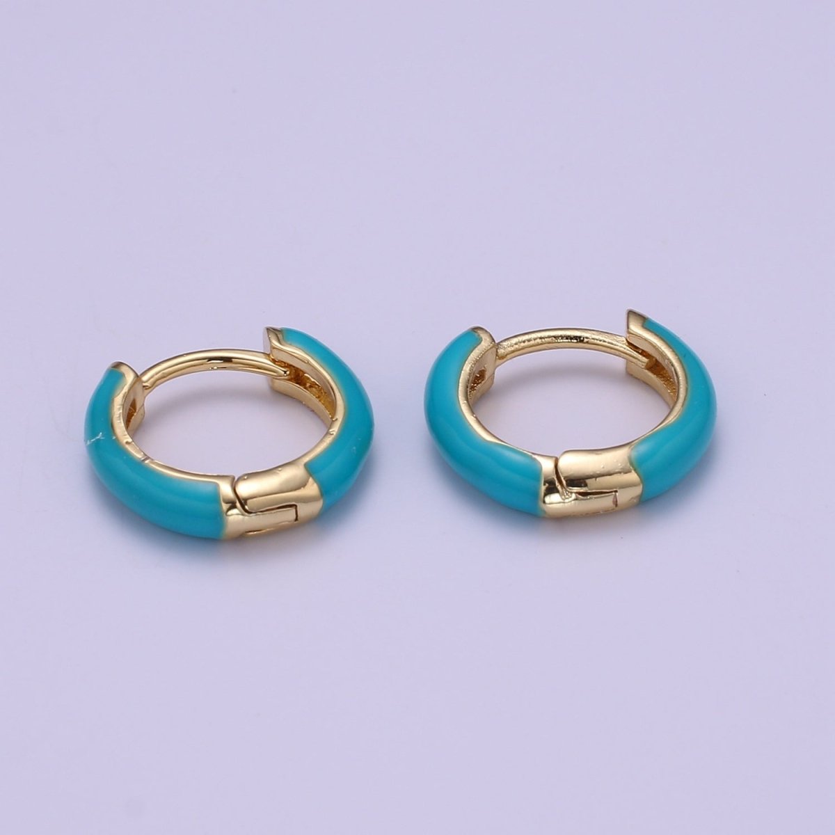 Enamel Hoop Earrings • Colorful gold cartilage hoop • Dainty huggie hoop earrings Neon Blue Pink Green Orange Teal White Earring 15mm P-063~P-071 - DLUXCA