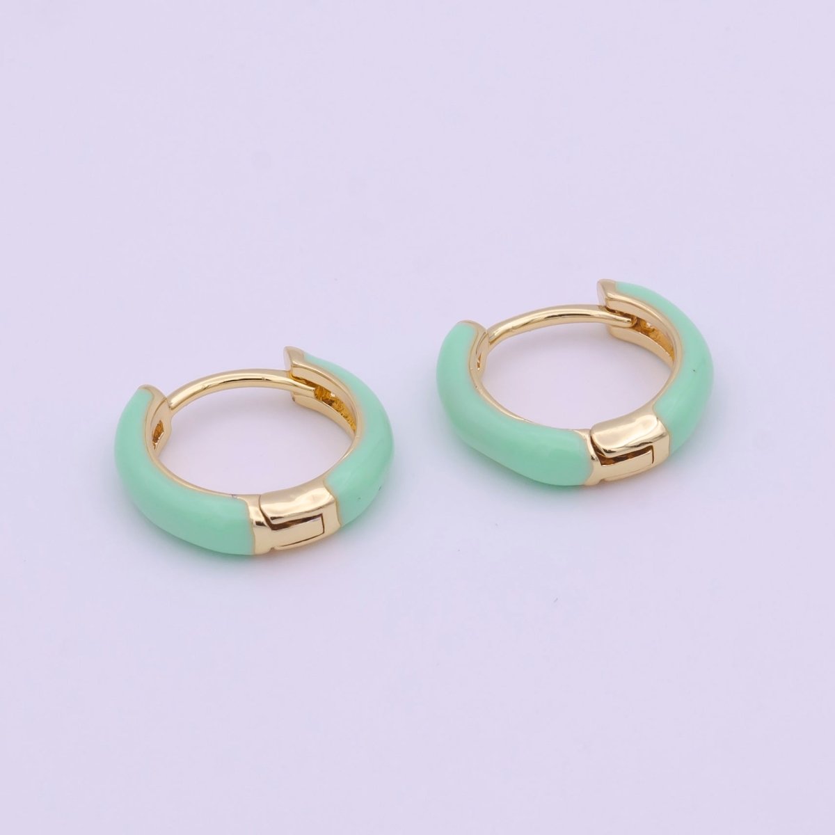 Enamel Hoop Earrings • Colorful gold cartilage hoop • Dainty huggie hoop earrings Neon Blue Pink Green Orange Teal White Earring 15mm P-063~P-071 - DLUXCA