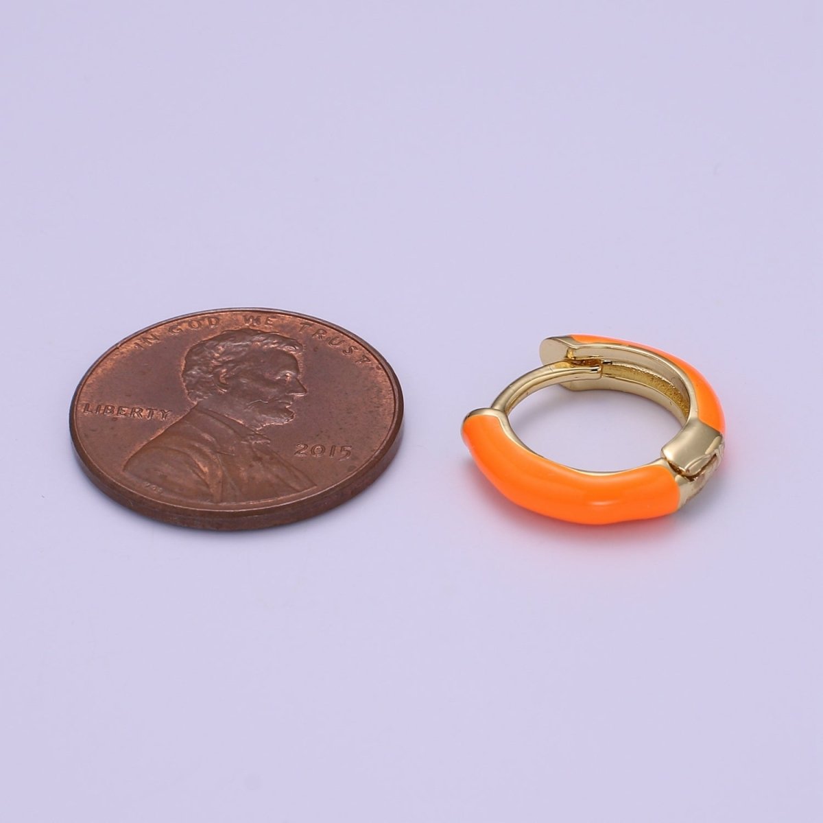 Enamel Hoop Earrings • Colorful gold cartilage hoop • Dainty huggie hoop earrings Neon Blue Pink Green Orange Teal White Earring 15mm P-063~P-071 - DLUXCA