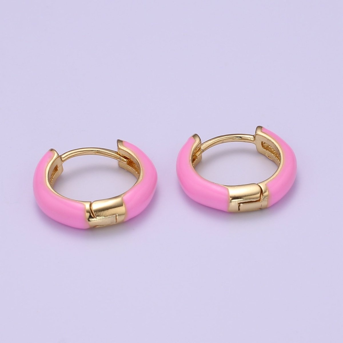 Enamel Hoop Earrings • Colorful gold cartilage hoop • Dainty huggie hoop earrings Neon Blue Pink Green Orange Teal White Earring 15mm P-063~P-071 - DLUXCA