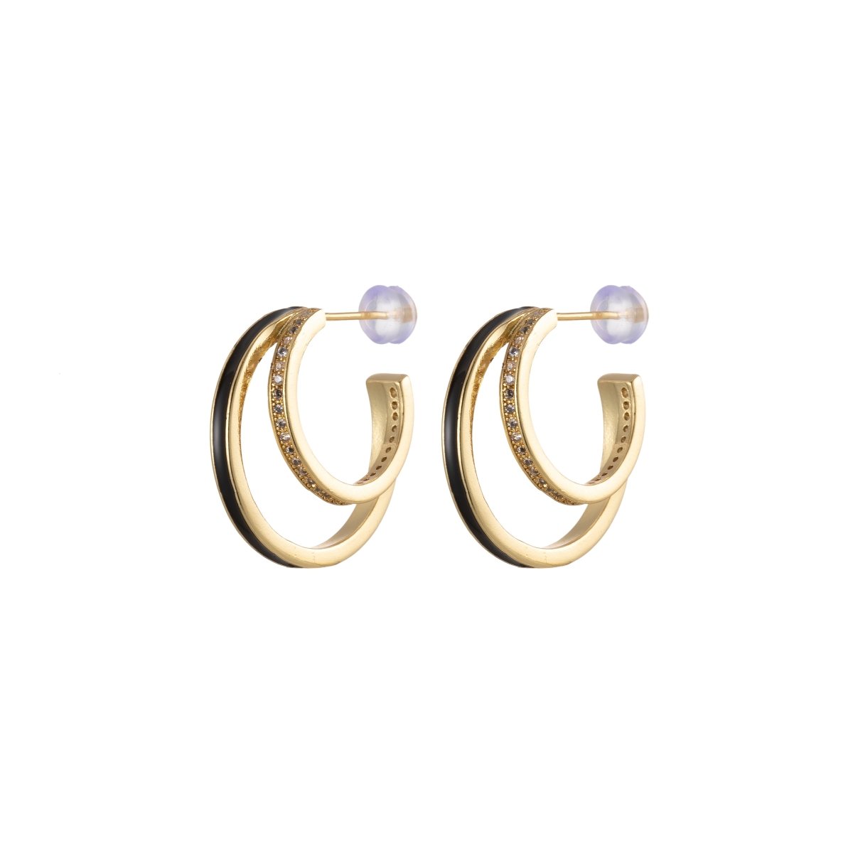 Enamel Hoops Gold, 14K Gold Filled Hoops, Large Gold Hoop Earrings, Small Hoops Black Pink Red White Earrings, Chunky Light Hoops P-206~P-209 - DLUXCA