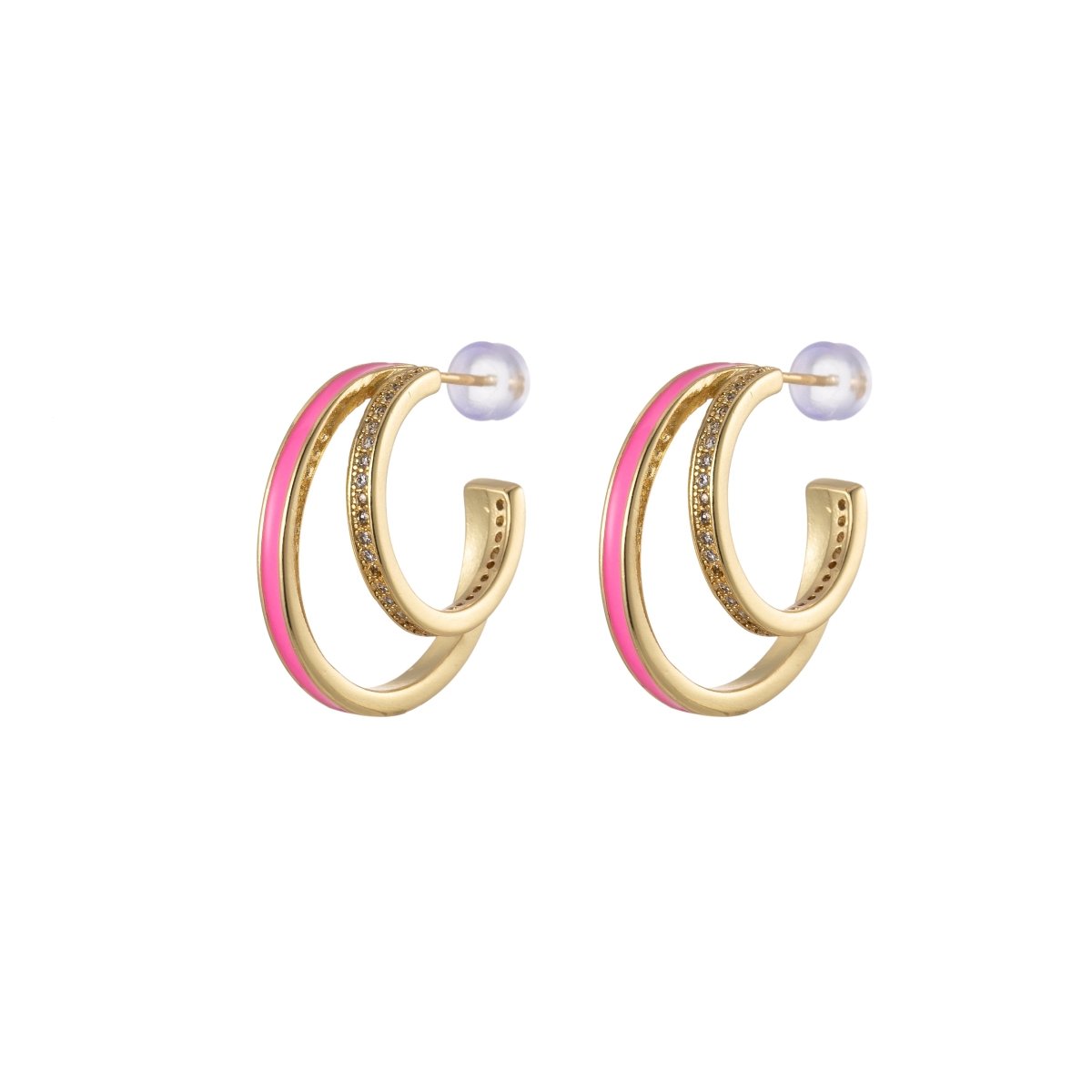 Enamel Hoops Gold, 14K Gold Filled Hoops, Large Gold Hoop Earrings, Small Hoops Black Pink Red White Earrings, Chunky Light Hoops P-206~P-209 - DLUXCA