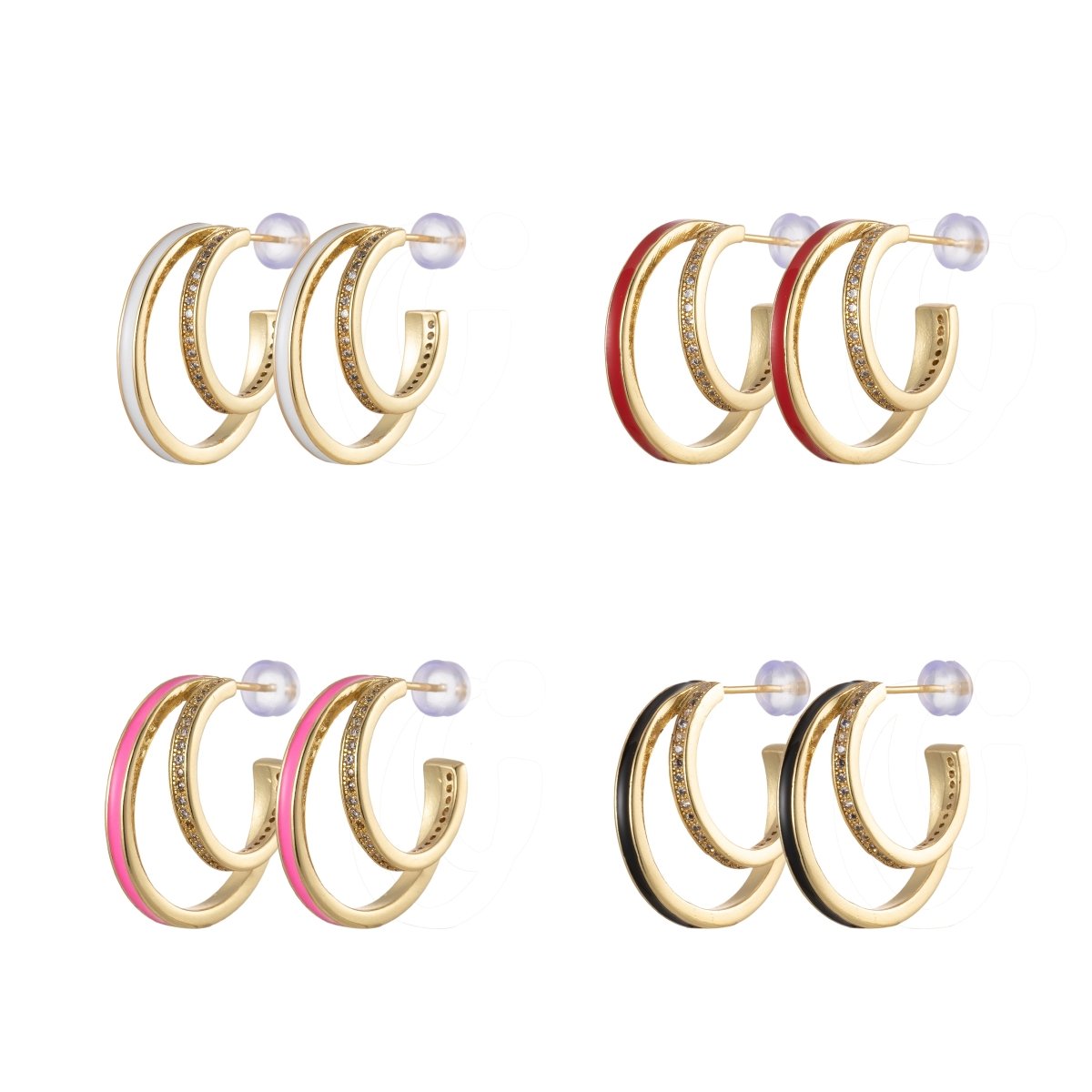 Enamel Hoops Gold, 14K Gold Filled Hoops, Large Gold Hoop Earrings, Small Hoops Black Pink Red White Earrings, Chunky Light Hoops P-206~P-209 - DLUXCA