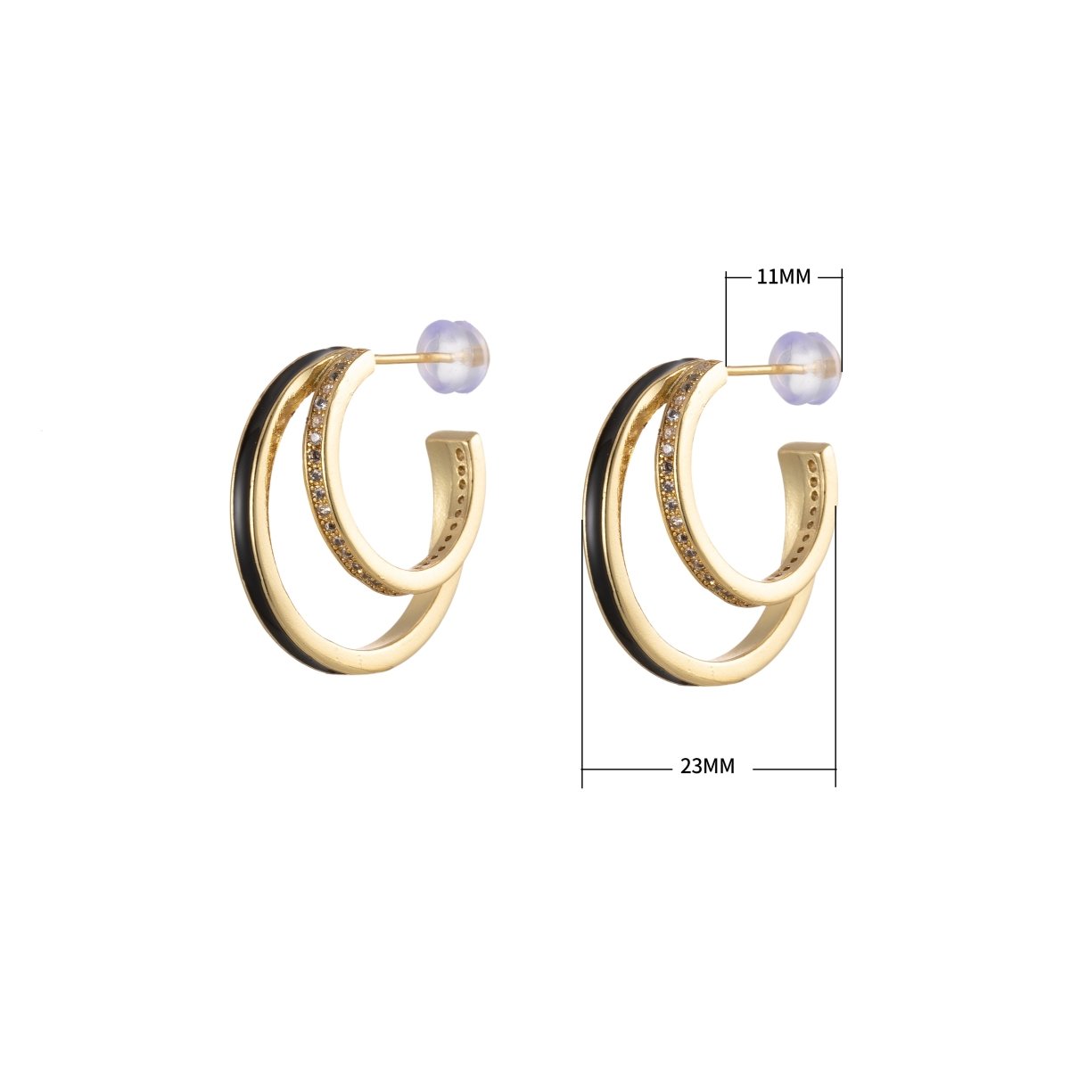 Enamel Hoops Gold, 14K Gold Filled Hoops, Large Gold Hoop Earrings, Small Hoops Black Pink Red White Earrings, Chunky Light Hoops P-206~P-209 - DLUXCA