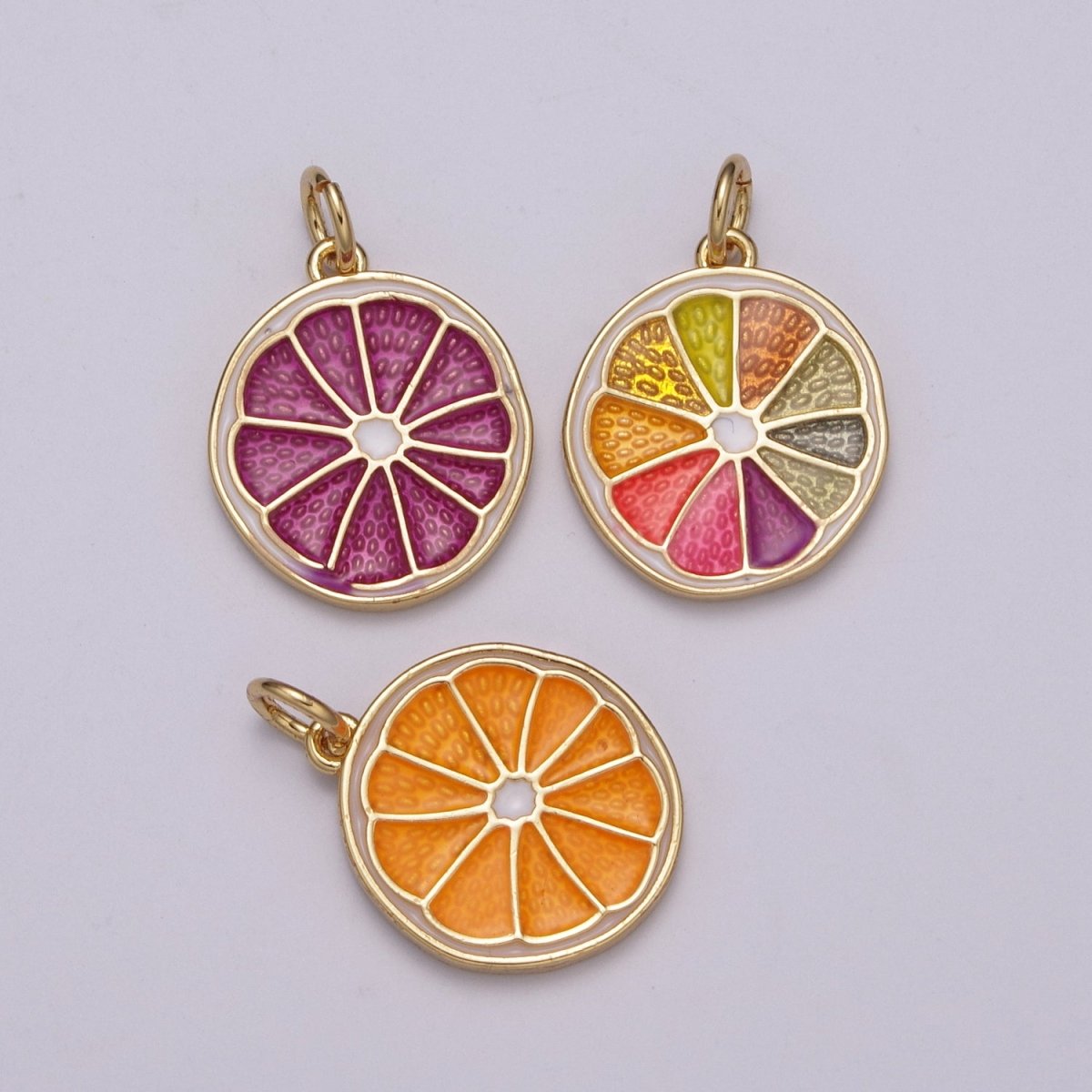 Enamel Orange Charm Fruit Pendant 14k Gold Filled Charm Bracelet Necklace Jewelry Finding, M-818- M-820 - DLUXCA
