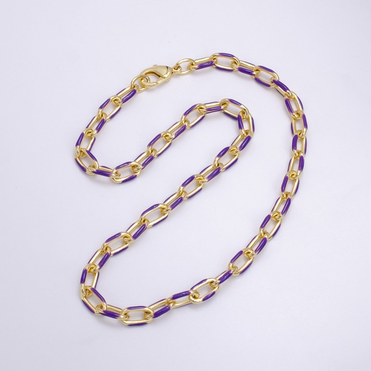 Enamel Paper-Clip Necklace 18Inch Neon Color in Gold | WA-2284 ~ WA-2299 - DLUXCA