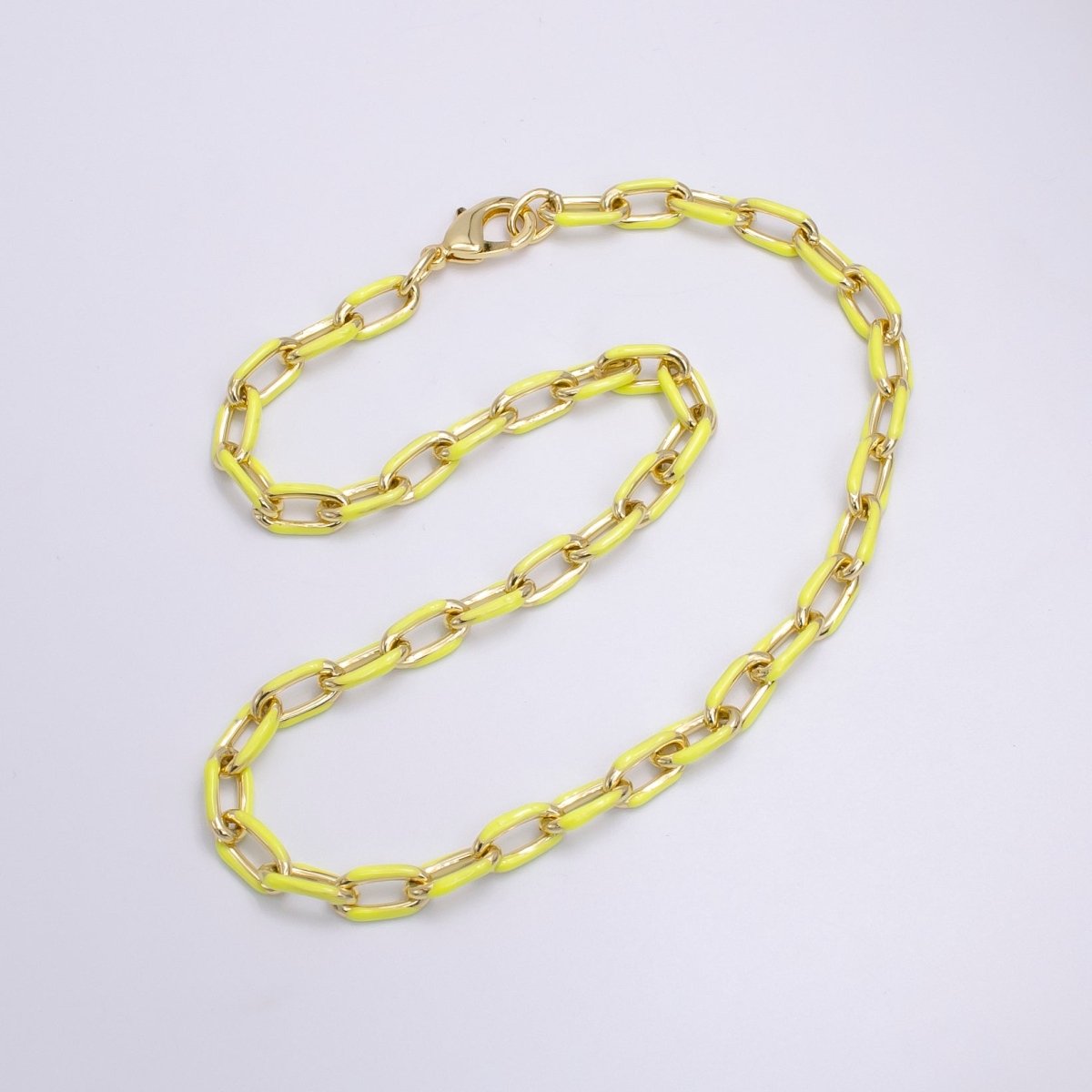 Enamel Paper-Clip Necklace 18Inch Neon Color in Gold | WA-2284 ~ WA-2299 - DLUXCA