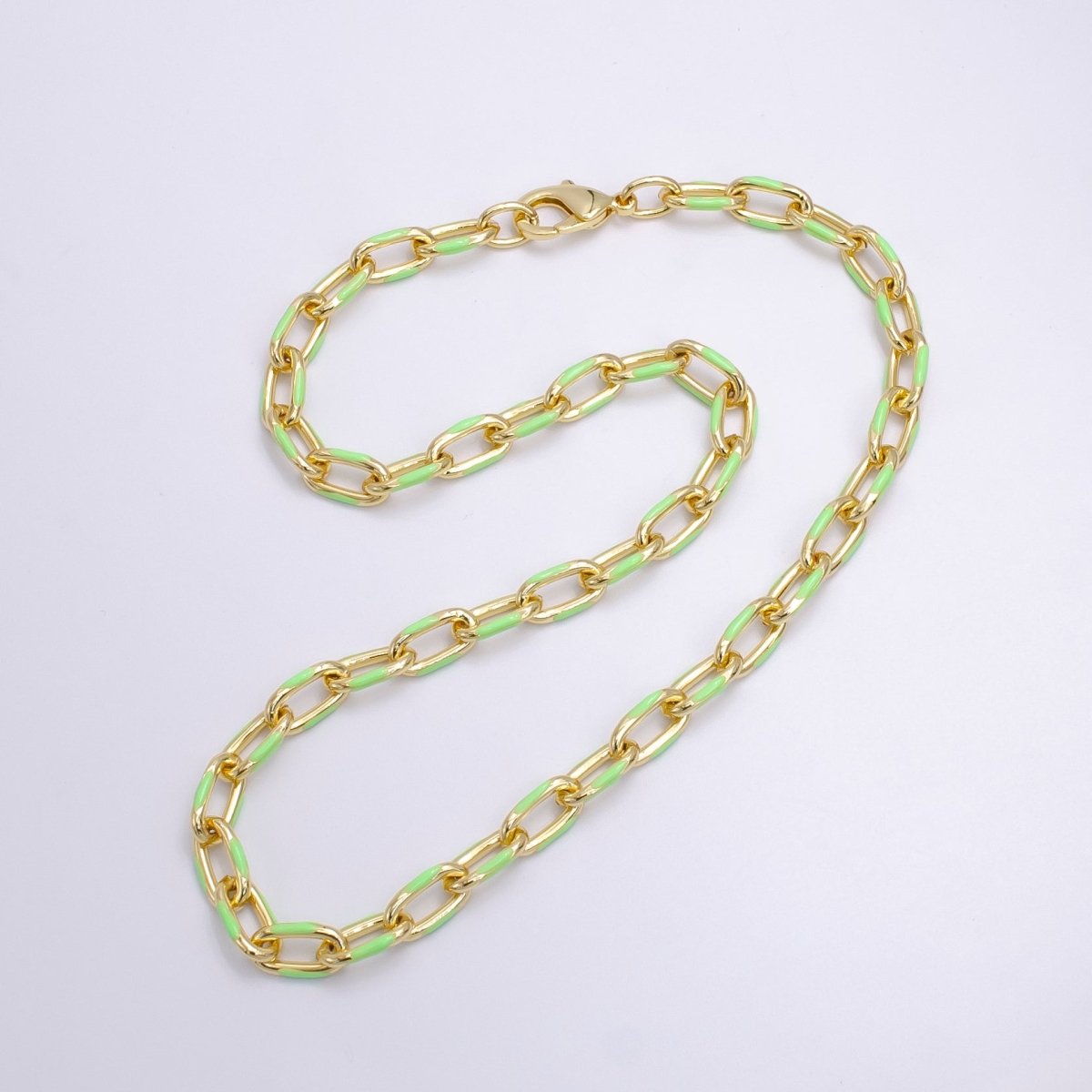 Enamel Paper-Clip Necklace 18Inch Neon Color in Gold | WA-2284 ~ WA-2299 - DLUXCA