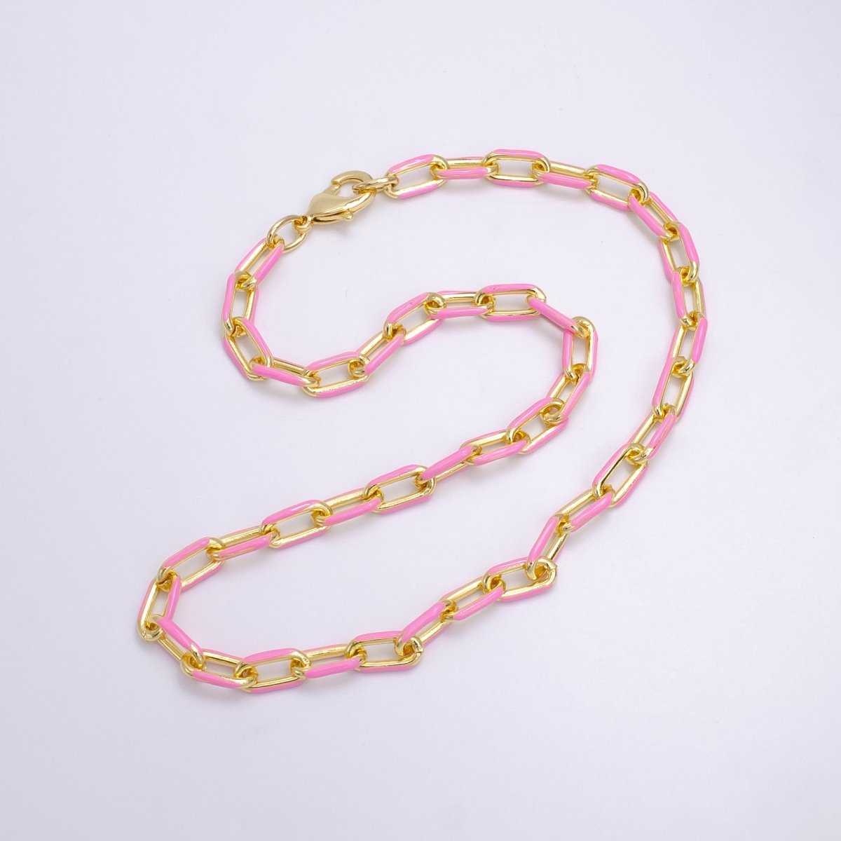 Enamel Paper-Clip Necklace 18Inch Neon Color in Gold | WA-2284 ~ WA-2299 - DLUXCA