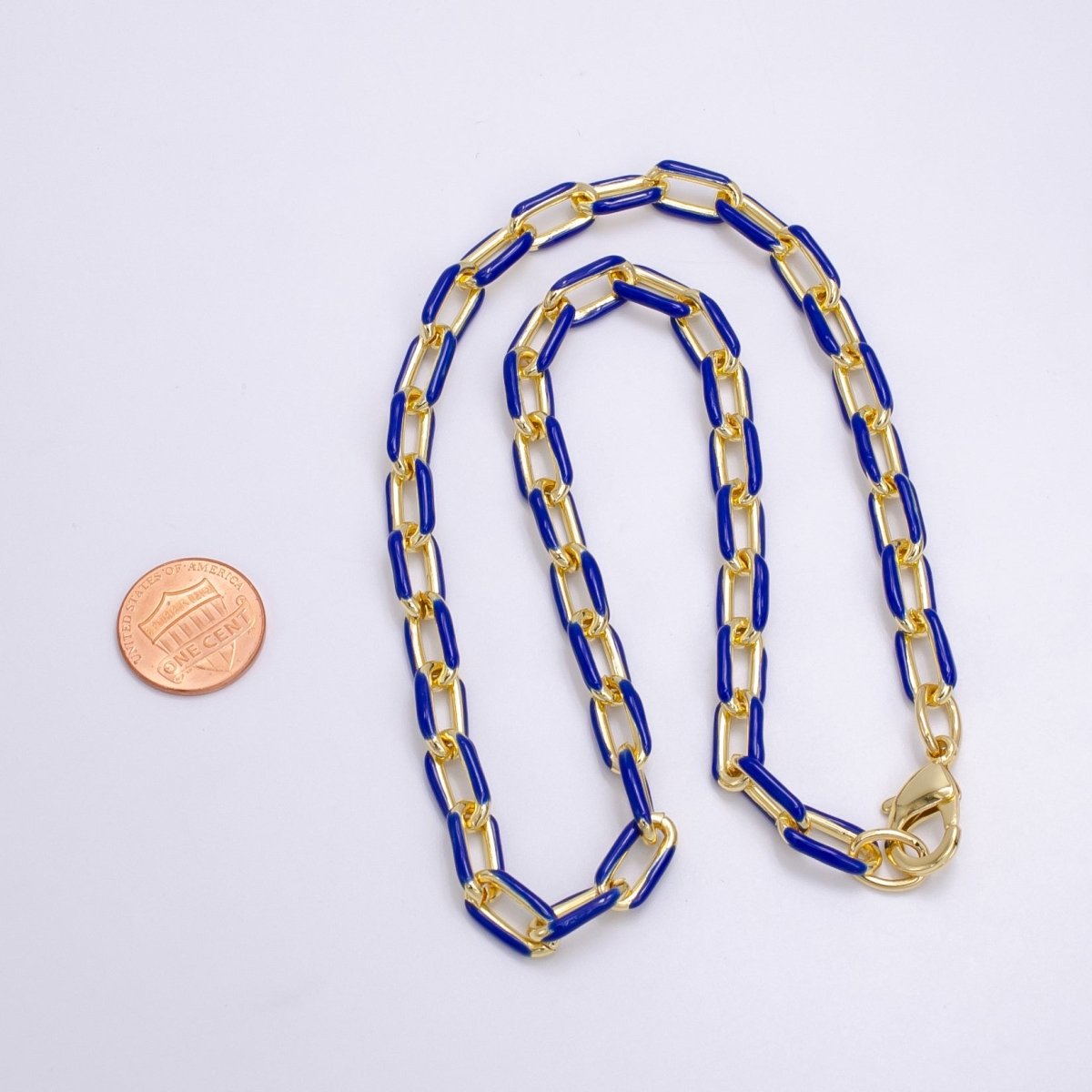 Enamel Paper-Clip Necklace 18Inch Neon Color in Gold | WA-2284 ~ WA-2299 - DLUXCA