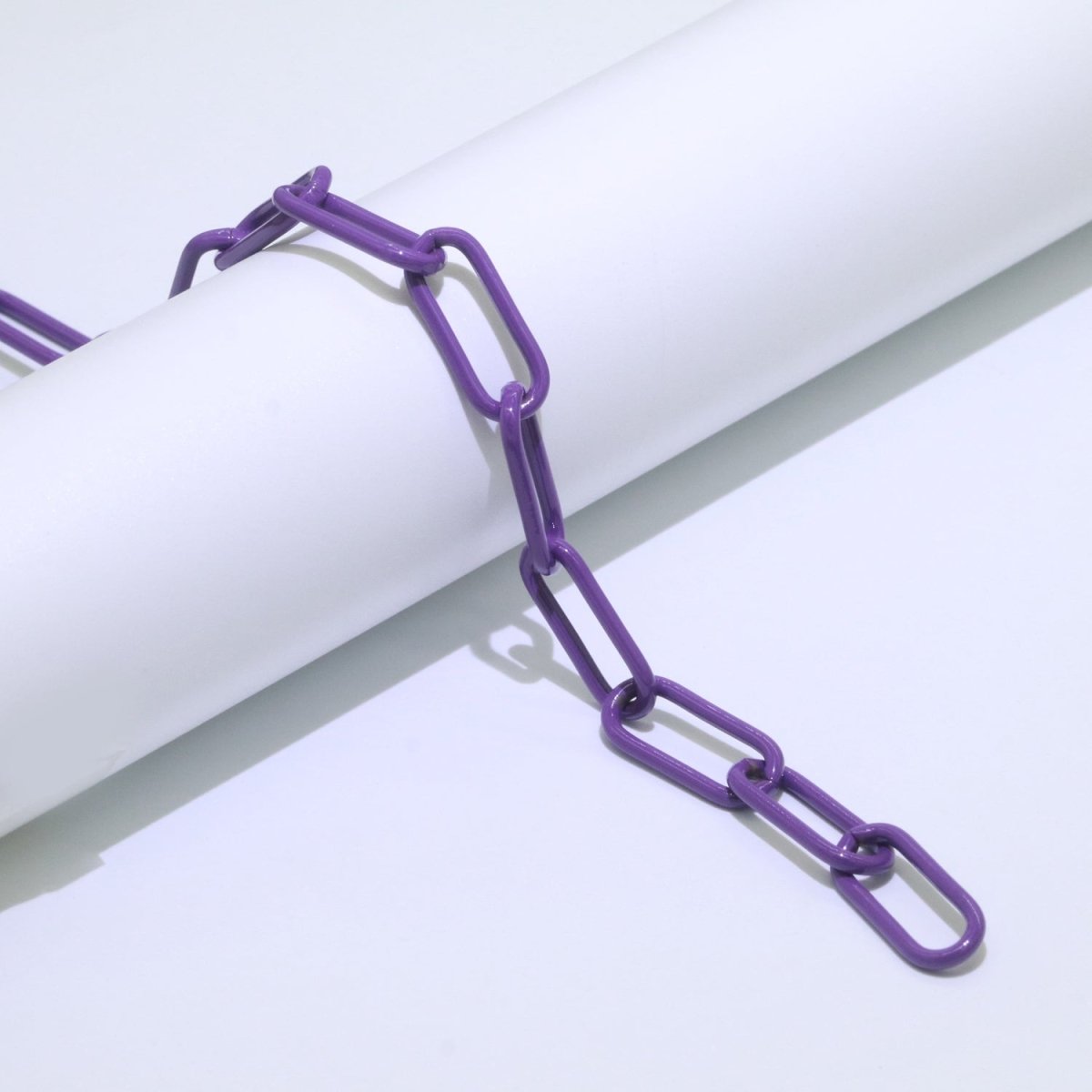 Enamel PAPERCLIP Link Elongated Chain by Yard, Colorful Chain In Green, Hot Pink, Dark Green, Lavender, Black For Jewelry Making | ROLL-528, ROLL-530, ROLL-531, ROLL-532, ROLL-533 Clearance Pricing - DLUXCA