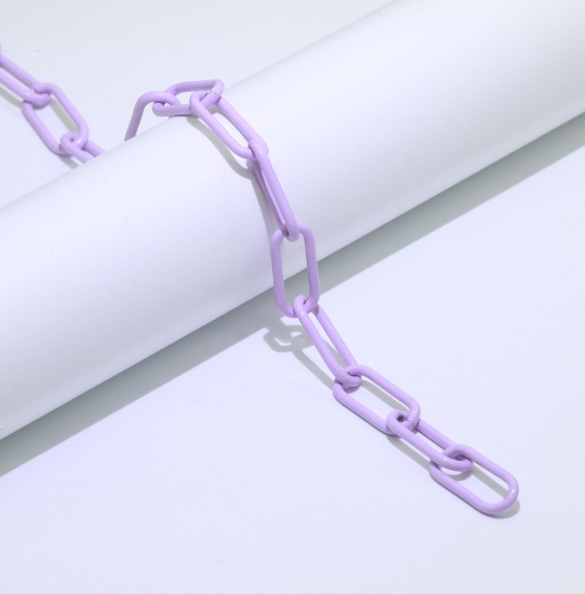 Enamel PAPERCLIP Link Elongated Chain by Yard, Colorful Chain In Green, Hot Pink, Dark Green, Lavender, Black For Jewelry Making | ROLL-528, ROLL-530, ROLL-531, ROLL-532, ROLL-533 Clearance Pricing - DLUXCA