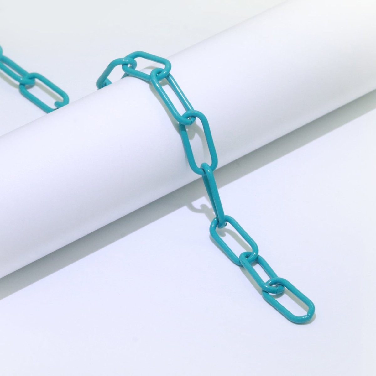 Enamel PAPERCLIP Link Elongated Chain by Yard, Colorful Chain In Green, Hot Pink, Dark Green, Lavender, Black For Jewelry Making | ROLL-528, ROLL-530, ROLL-531, ROLL-532, ROLL-533 Clearance Pricing - DLUXCA