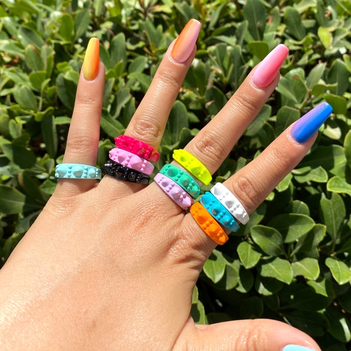 Enamel Pyramid Ring - Statement Ring - Spike Ring - Stud Ring - Geometric Ring - Stacking Ring Y2K Neon Colorful Ring Unisex Jewelry - DLUXCA