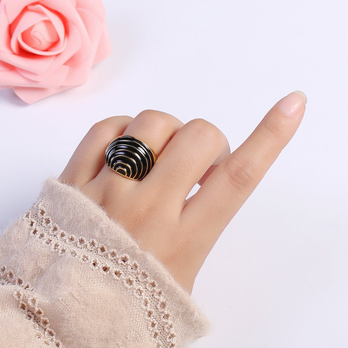 Enamel Rainbow Dome Ring for Women in Gold Chunky Bold Enamel Ring Signet Statement Ring y2k Jewelry U-083~U-093 - DLUXCA