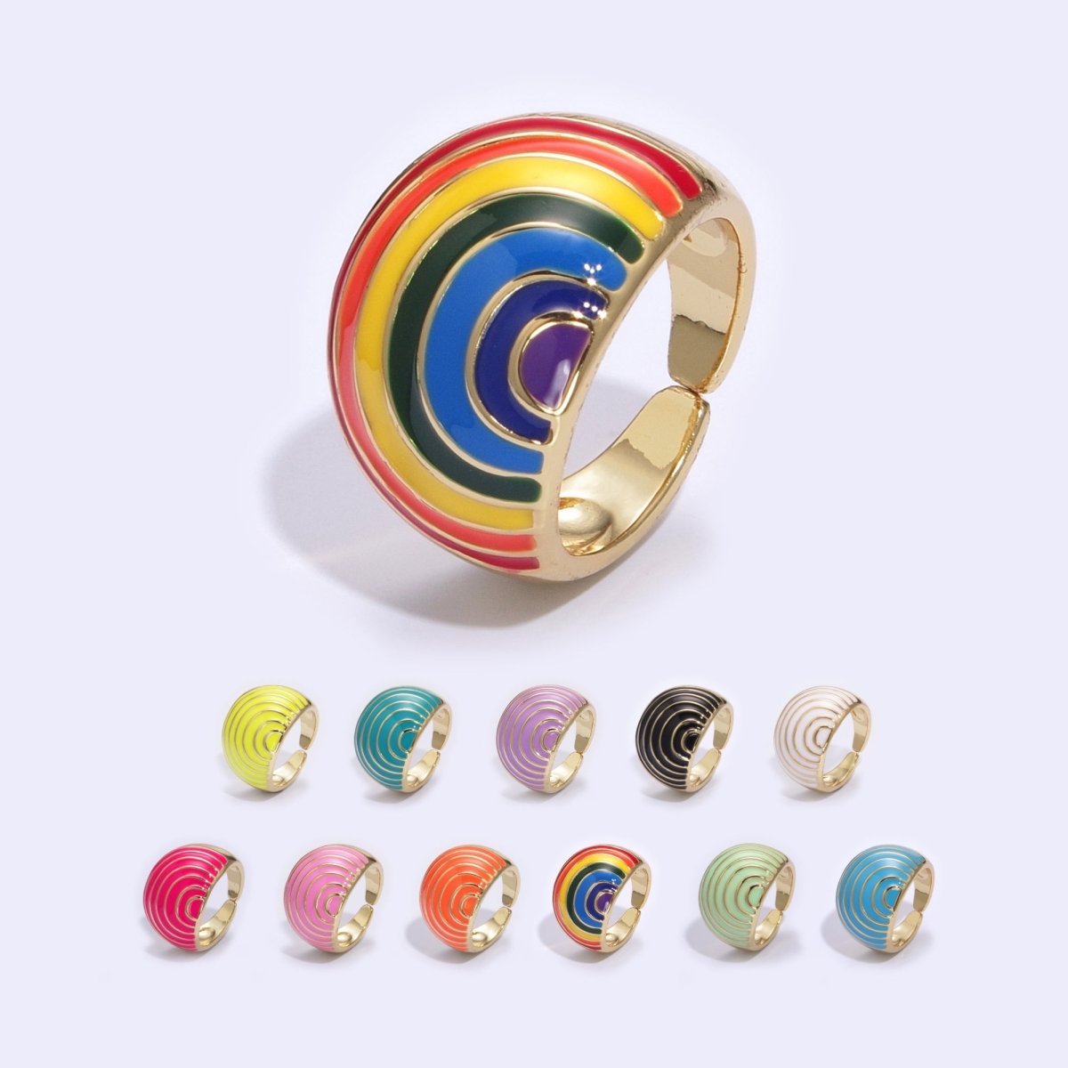 Enamel Rainbow Dome Ring for Women in Gold Chunky Bold Enamel Ring Signet Statement Ring y2k Jewelry U-083~U-093 - DLUXCA