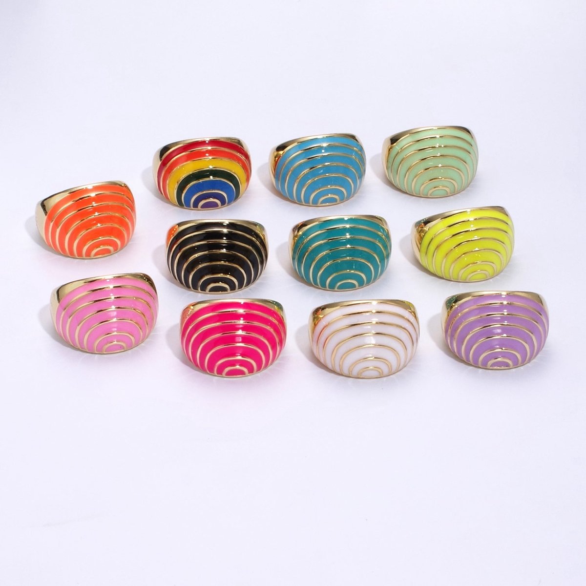 Enamel Rainbow Dome Ring for Women in Gold Chunky Bold Enamel Ring Signet Statement Ring y2k Jewelry U-083~U-093 - DLUXCA