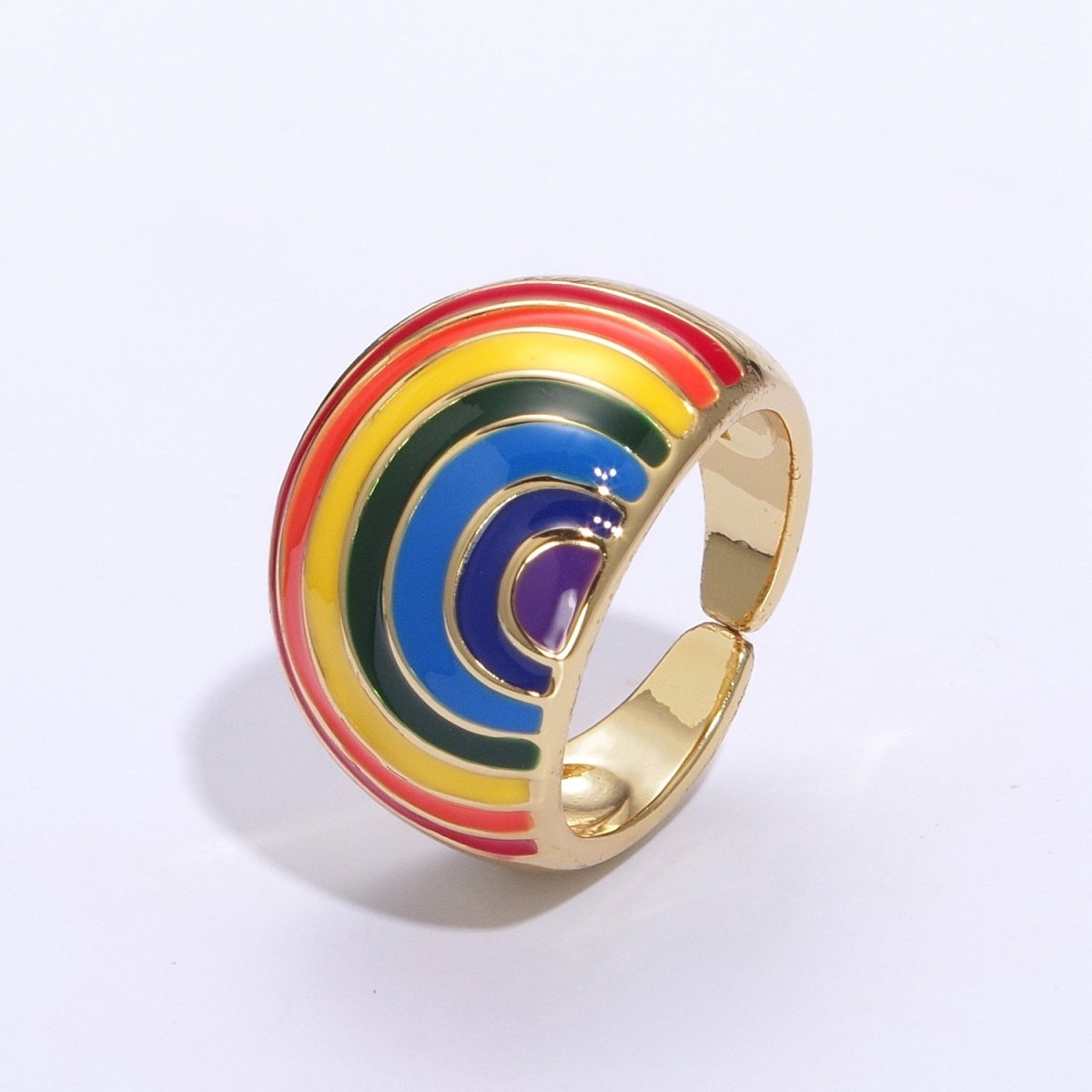 Enamel Rainbow Dome Ring for Women in Gold Chunky Bold Enamel Ring Signet Statement Ring y2k Jewelry U-083~U-093 - DLUXCA