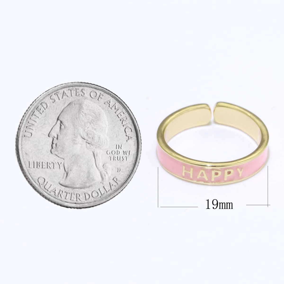 Enamel Ring - Statement Ring - Encourage Word Ring - Happy Love Chill Ring Pink Stacking Ring Y2K Ring Open Adjustable Ring S-099 S-100 S-101 - DLUXCA