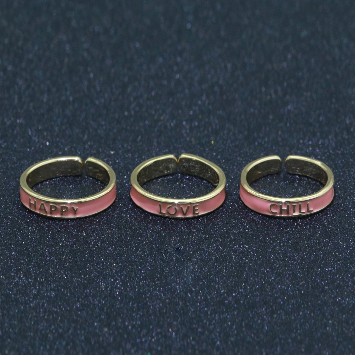 Enamel Ring - Statement Ring - Encourage Word Ring - Happy Love Chill Ring Pink Stacking Ring Y2K Ring Open Adjustable Ring S-099 S-100 S-101 - DLUXCA