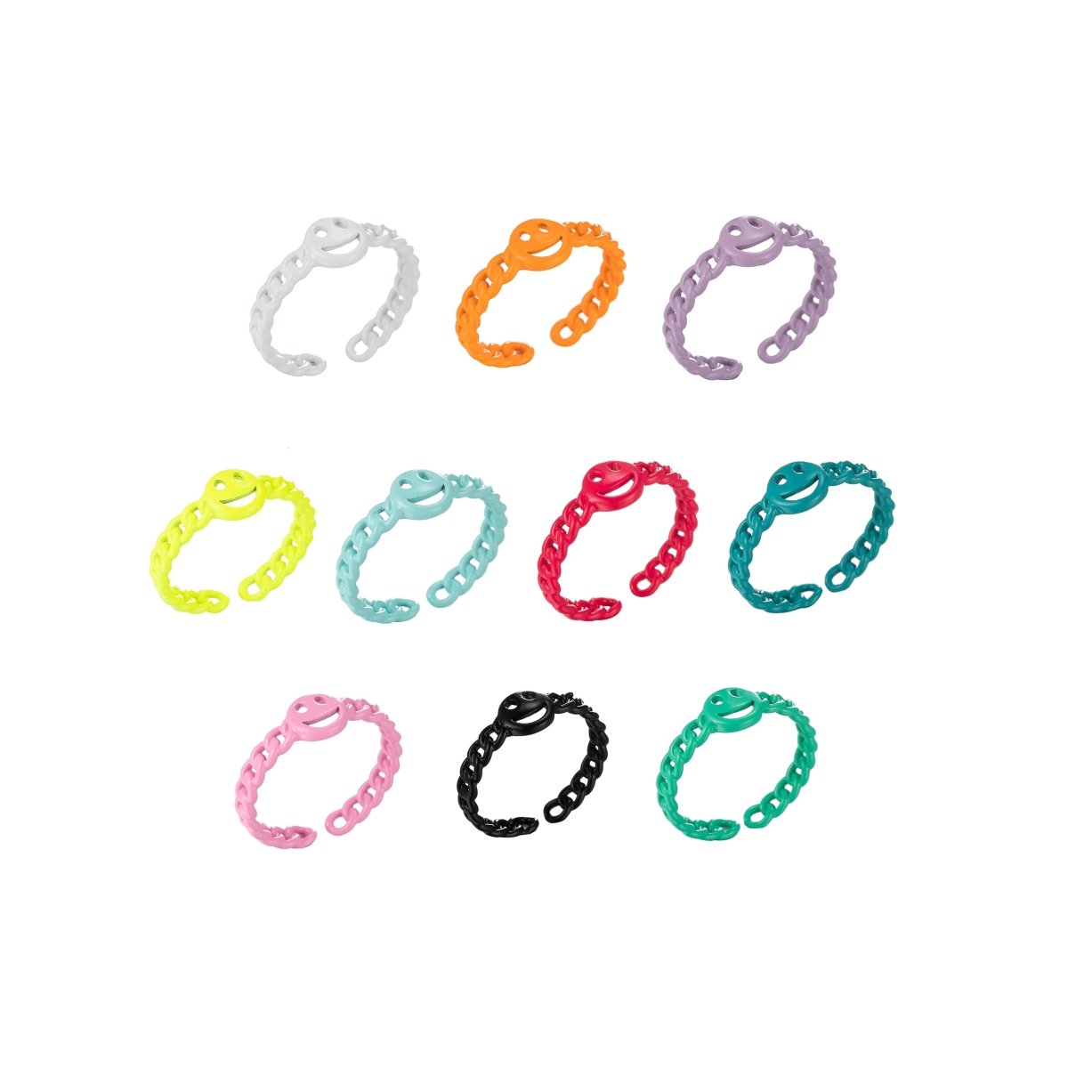 Enamel Smiley Face Open Adjustable Stacking Ring Y2K Neon Colorful Ring Unisex Jewelry - DLUXCA