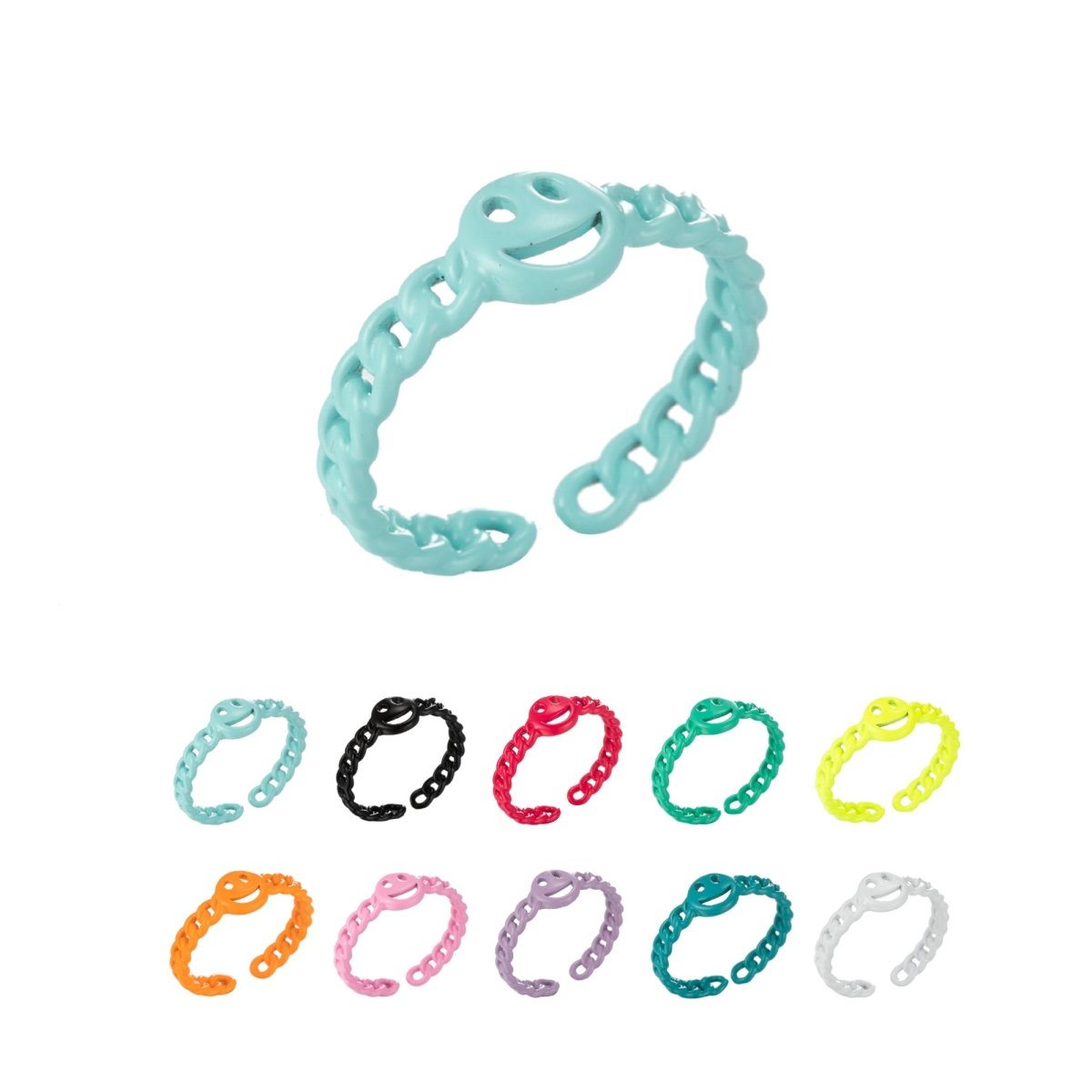 Enamel Smiley Face Open Adjustable Stacking Ring Y2K Neon Colorful Ring Unisex Jewelry - DLUXCA