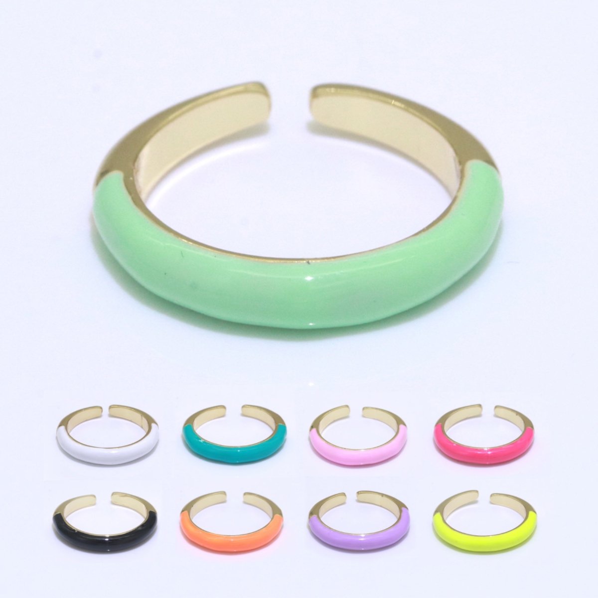 Enamel stacking ring Minimalist Jewelry Gold Filled Open Adjustable Ring for Women S-031 ~ S-039 - DLUXCA